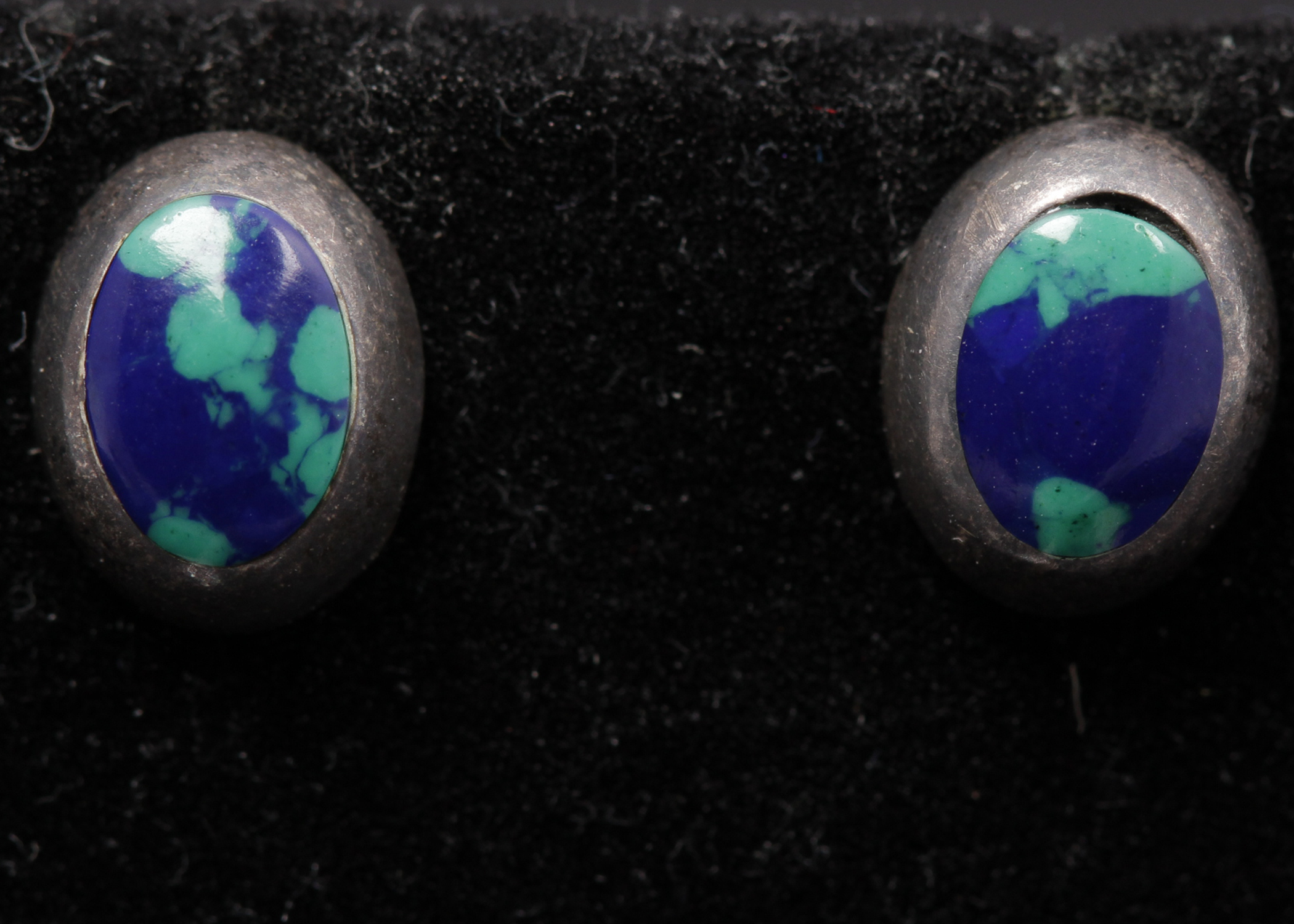 Silver Tone  Turquoise and Lapis Studs
