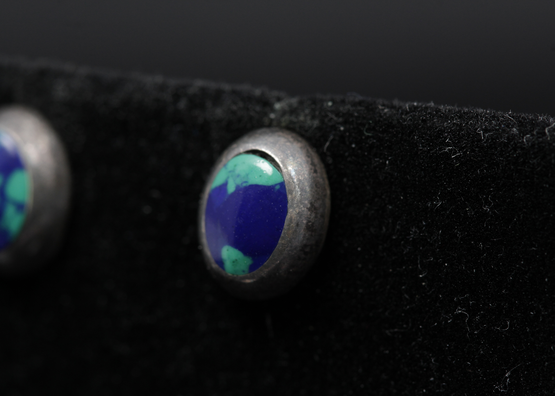 Silver Tone  Turquoise and Lapis Studs