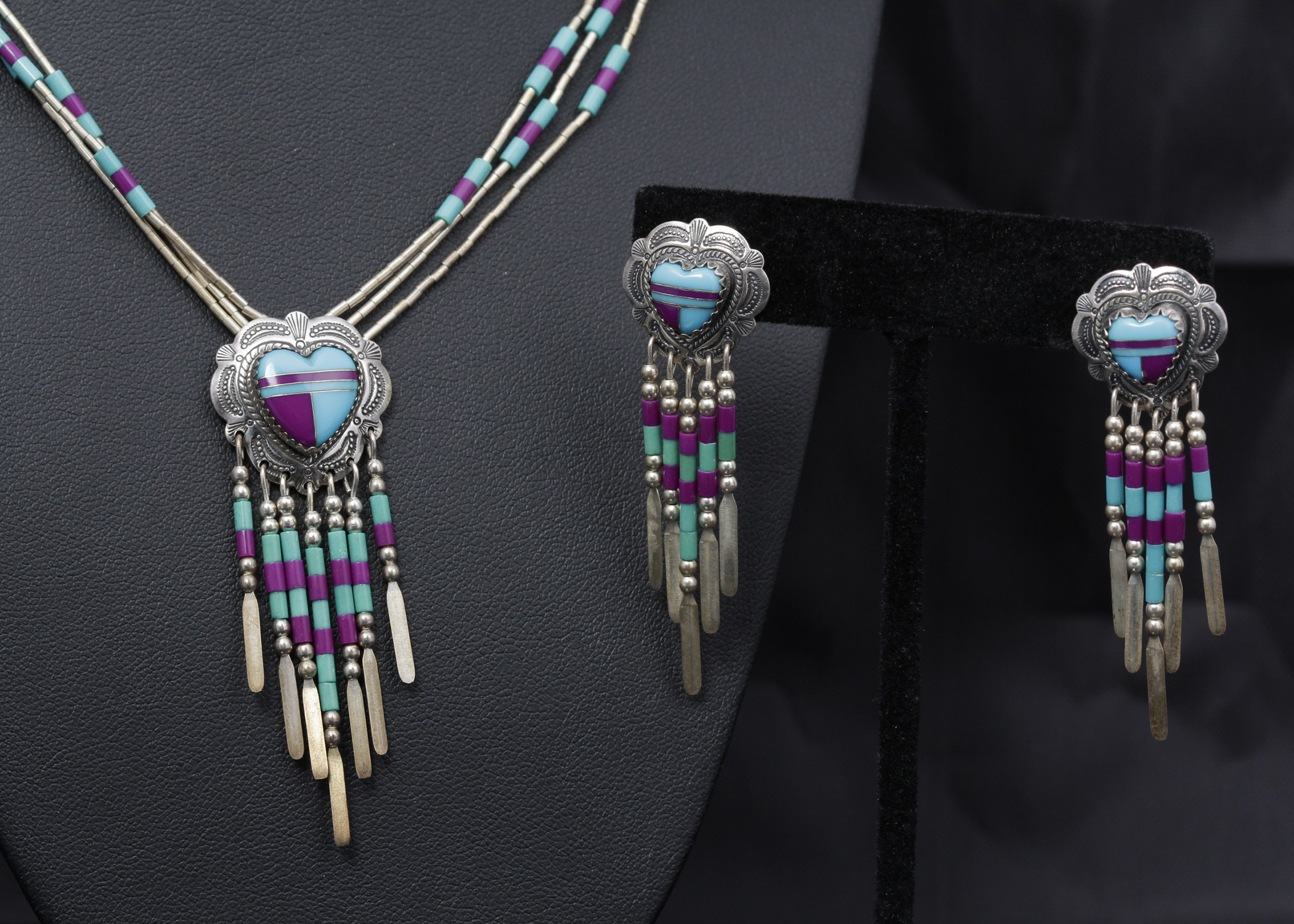 Sterling Silver Turquoise and Charoite Jewelry Set