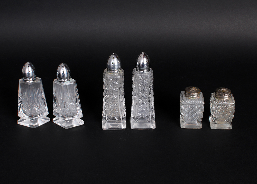 Three Sets of Crystal Salt and Pepper Shakers