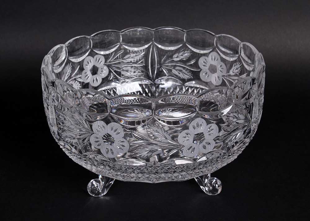 Tri Scroll Foot Crystal Bowl