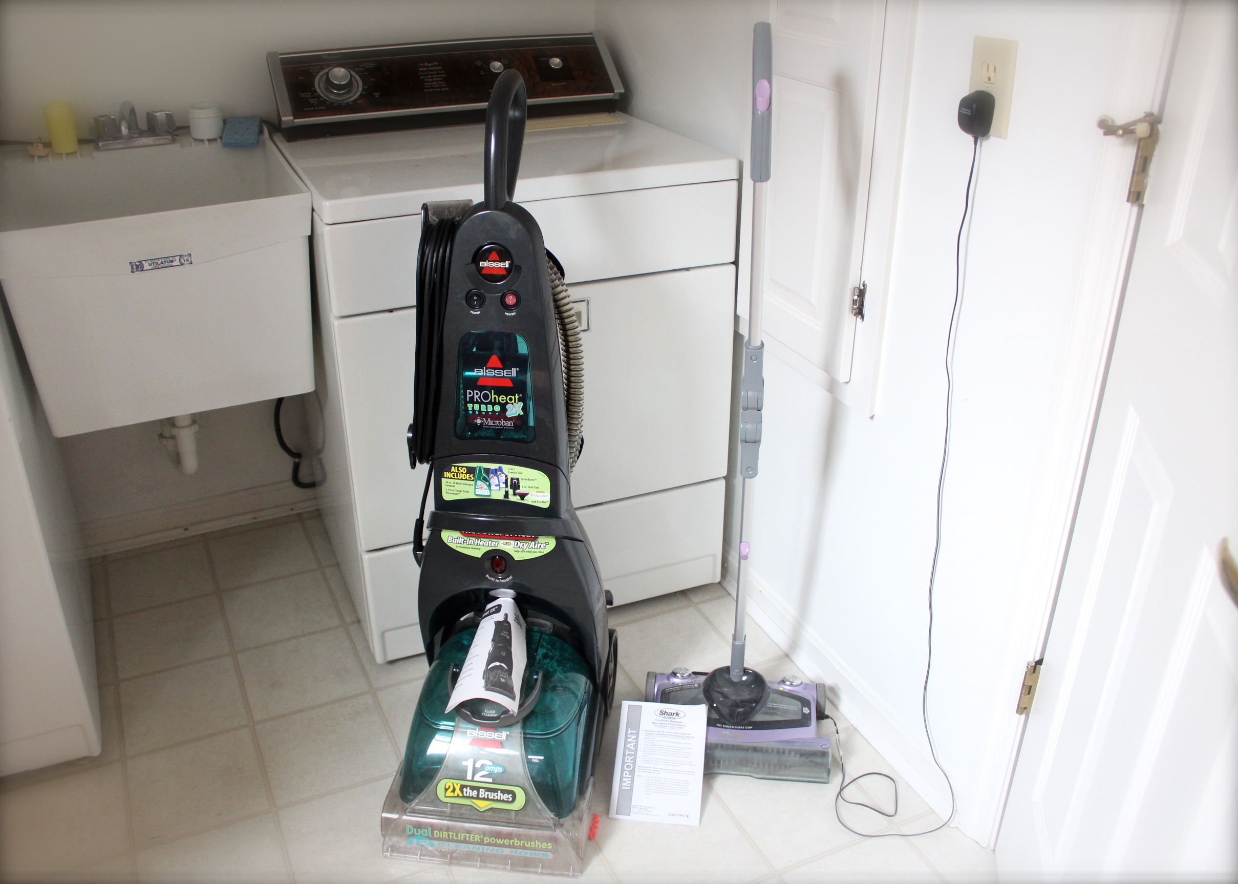 Shark Cordless Vacuum and Bissell Carpet Cleaner
