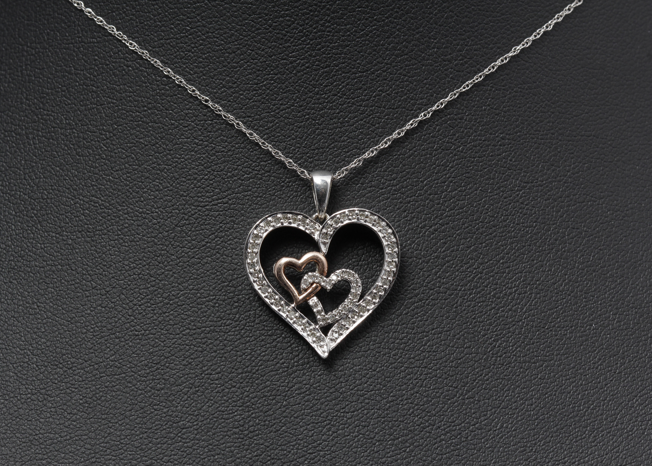 10K Yellow Gold Accented Sterling Silver Diamond Heart Necklace