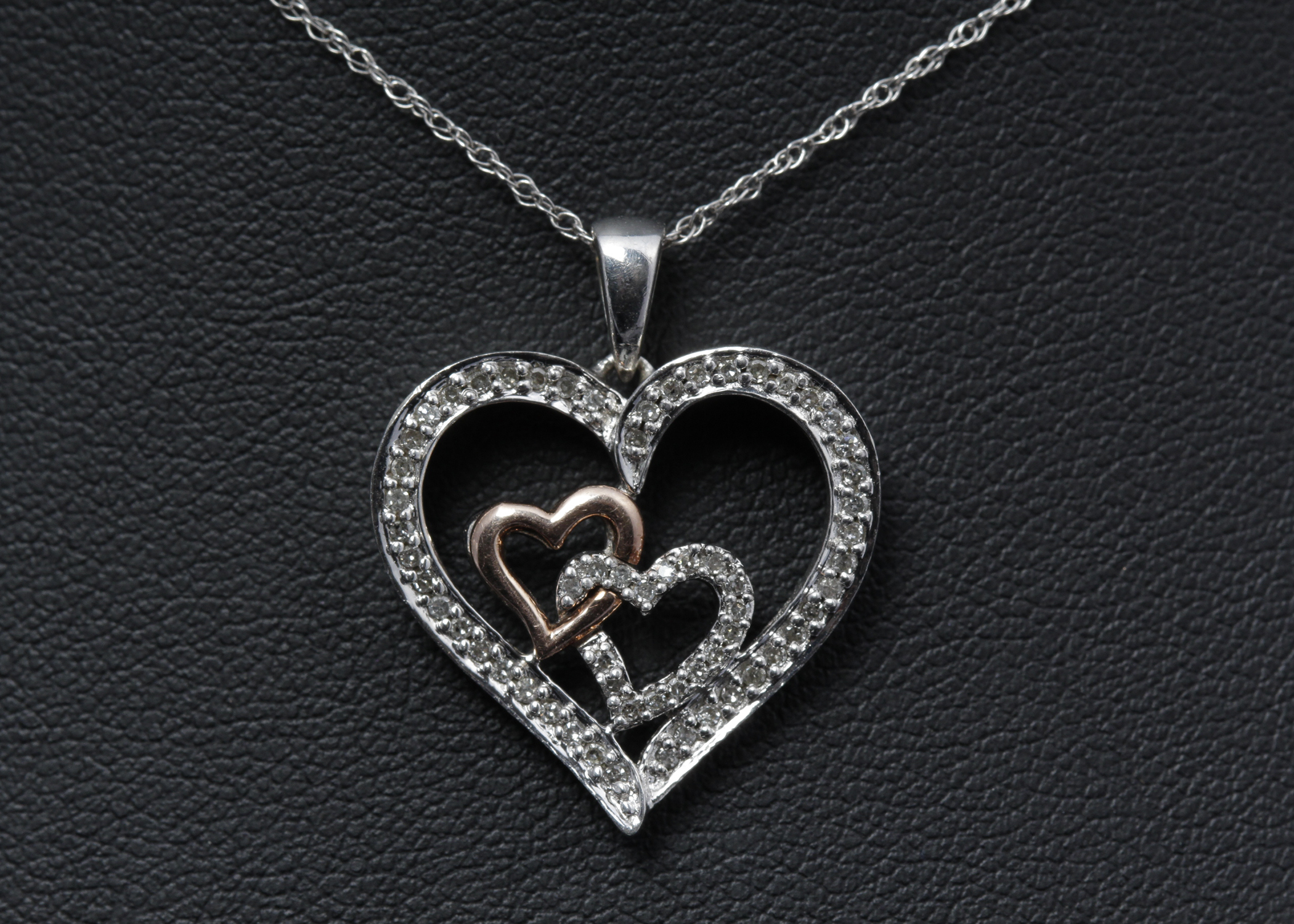 10K Yellow Gold Accented Sterling Silver Diamond Heart Necklace