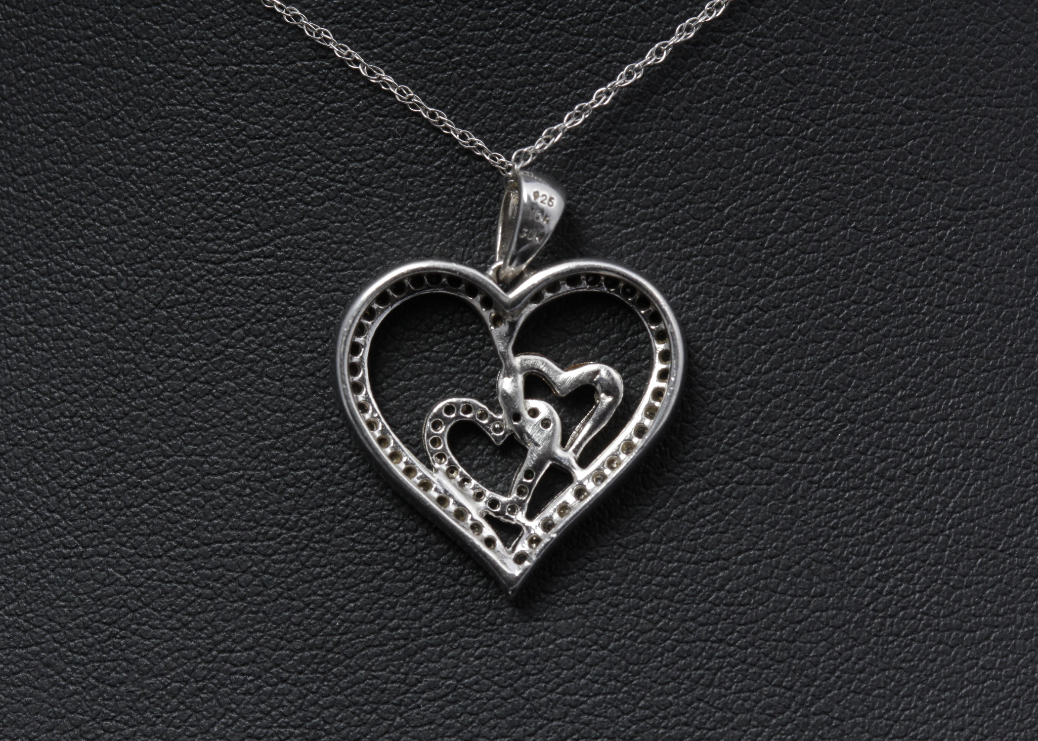 10K Yellow Gold Accented Sterling Silver Diamond Heart Necklace