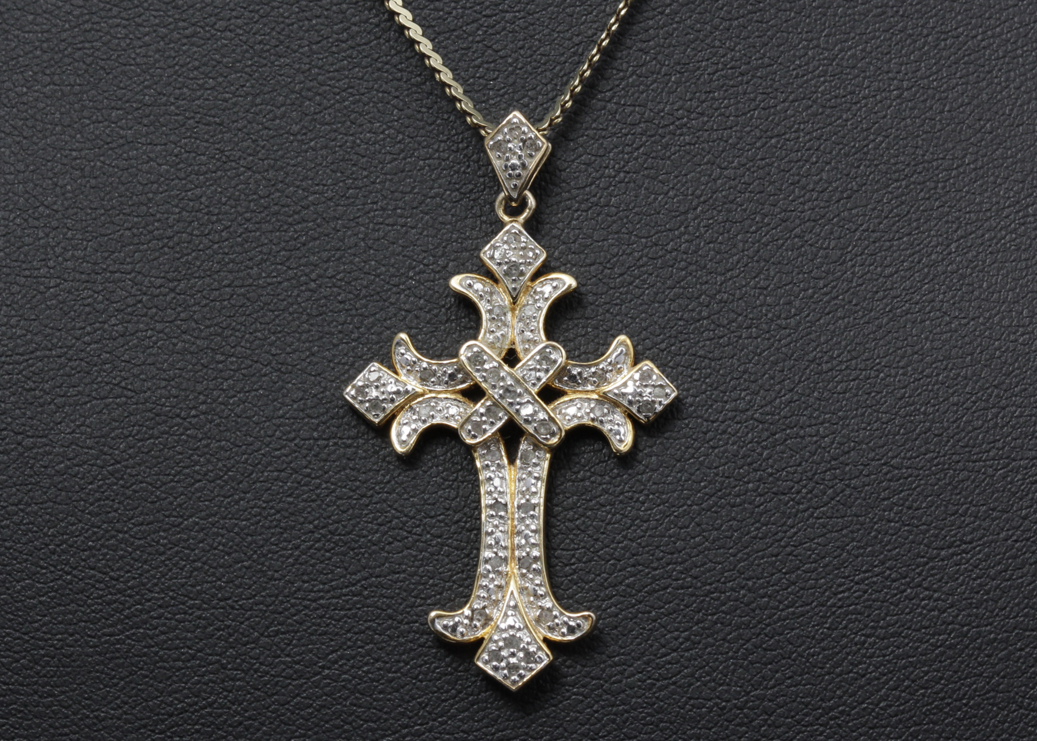 14K Yellow Gold Chain with Sterling Silver Diamond Cross