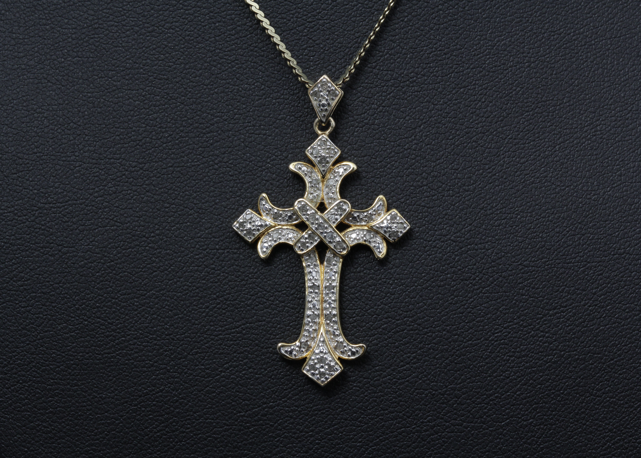 14K Yellow Gold Chain with Sterling Silver Diamond Cross