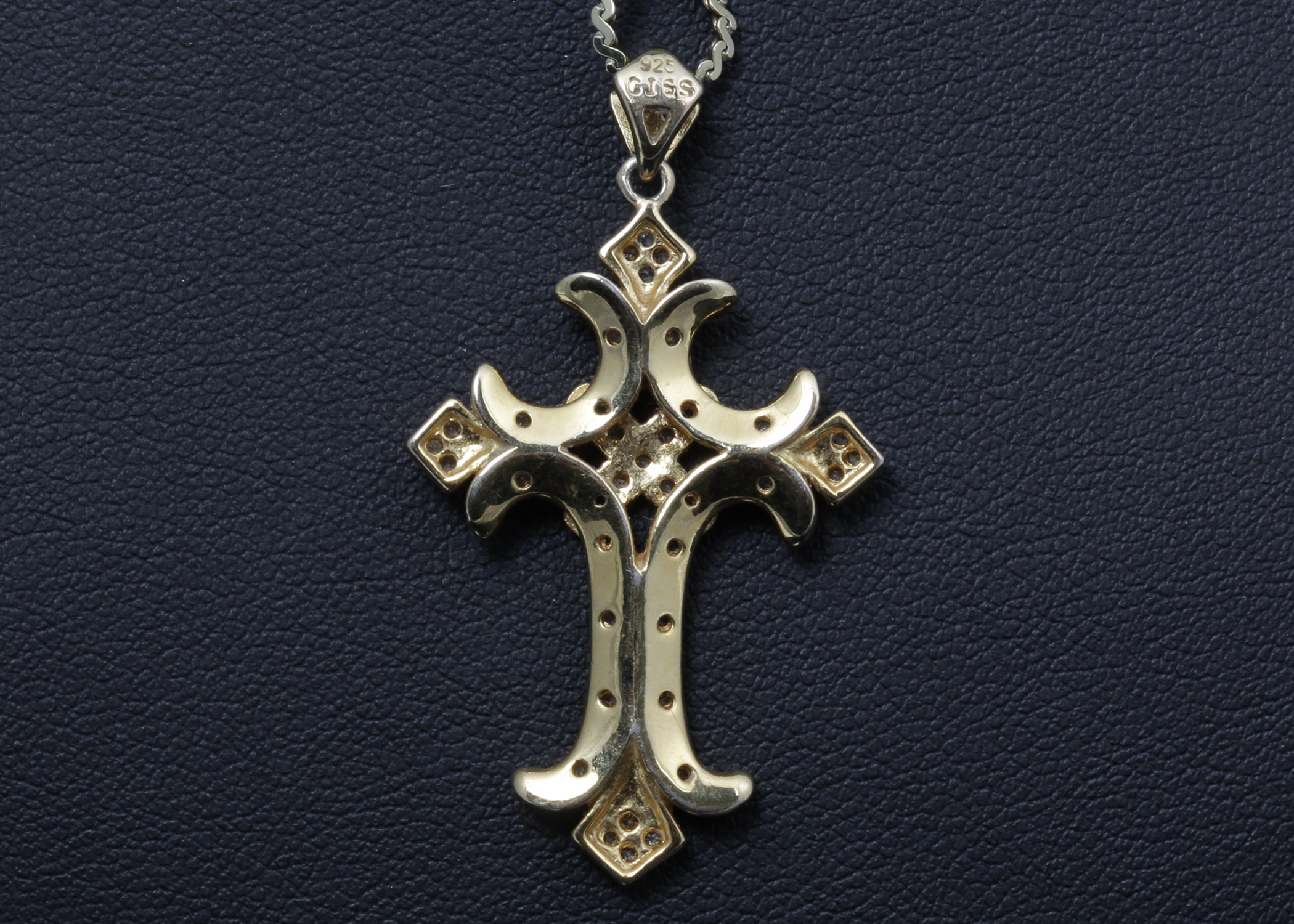 14K Yellow Gold Chain with Sterling Silver Diamond Cross