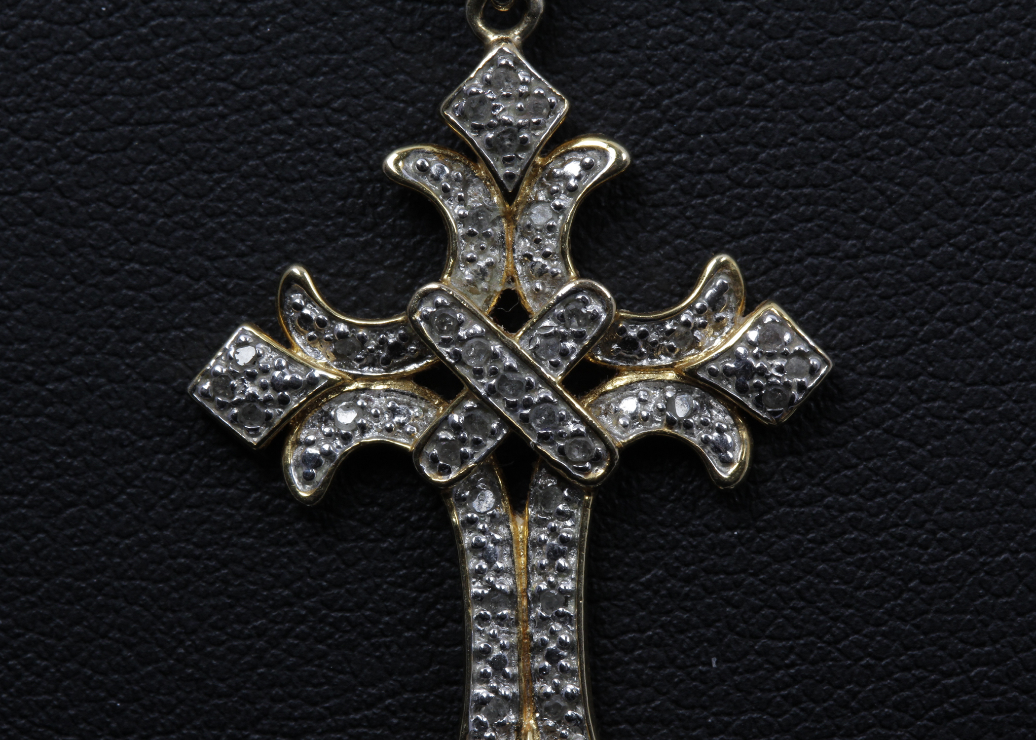 14K Yellow Gold Chain with Sterling Silver Diamond Cross