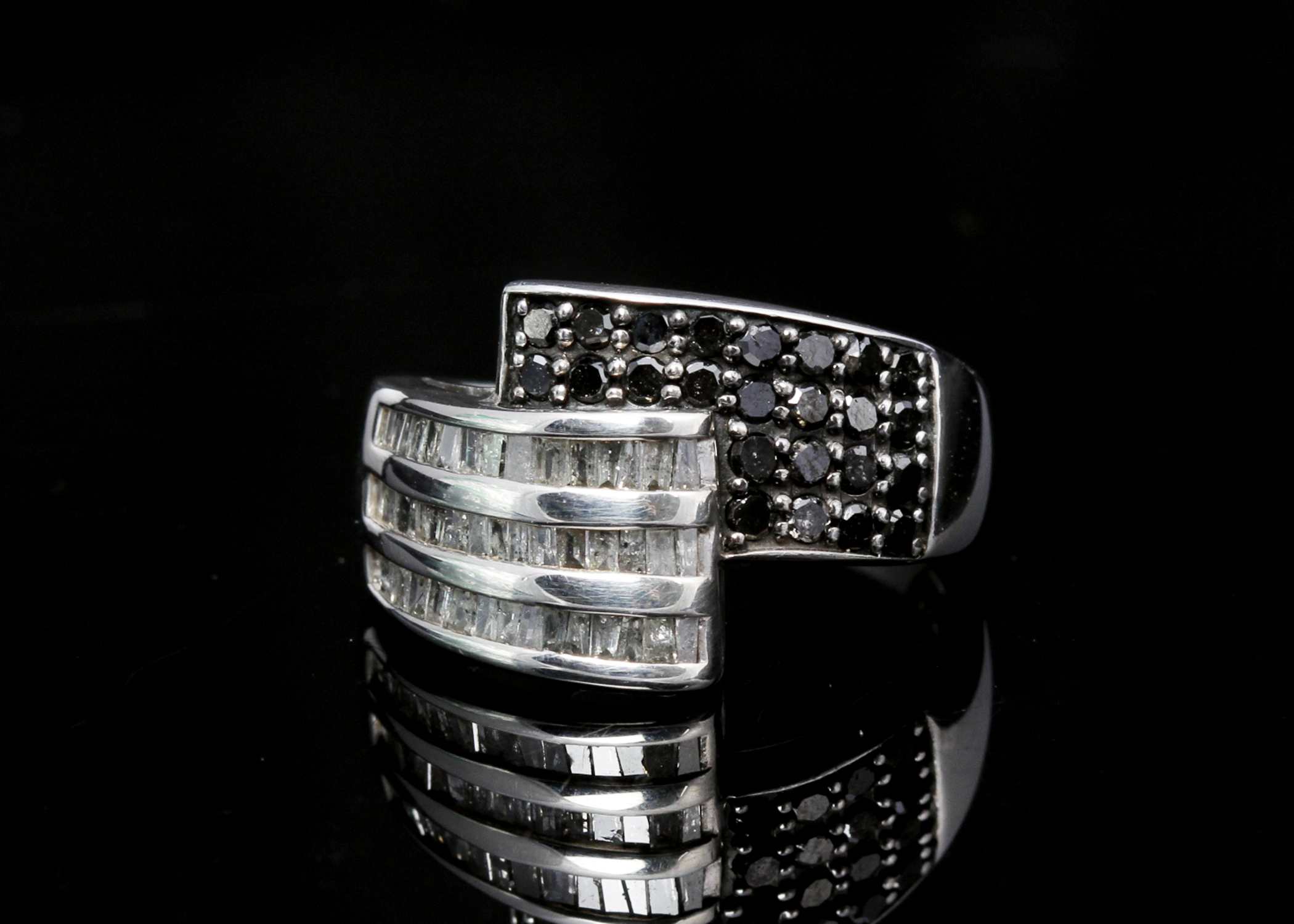 Sterling Silver Black and White Diamond Ring