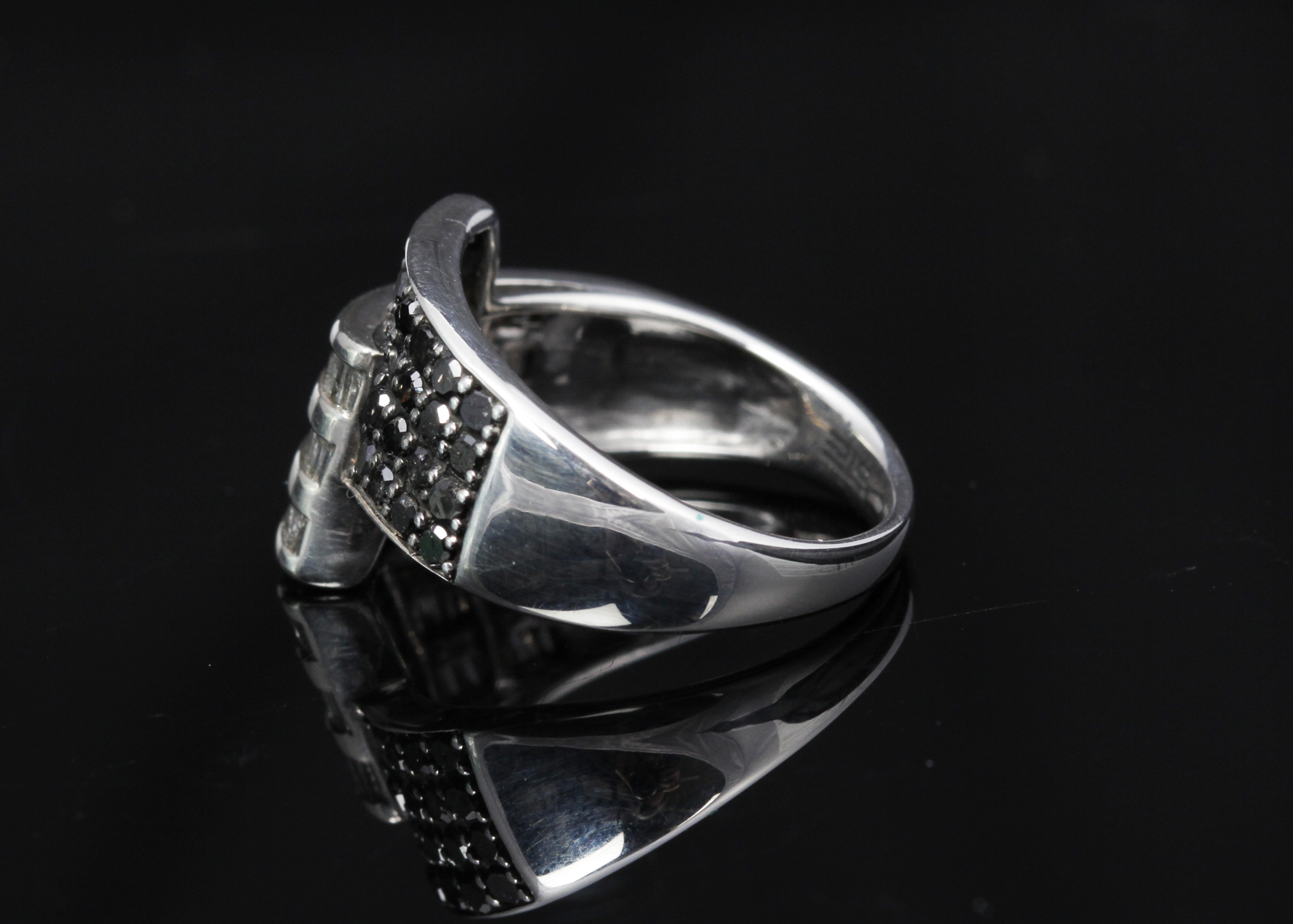 Sterling Silver Black and White Diamond Ring
