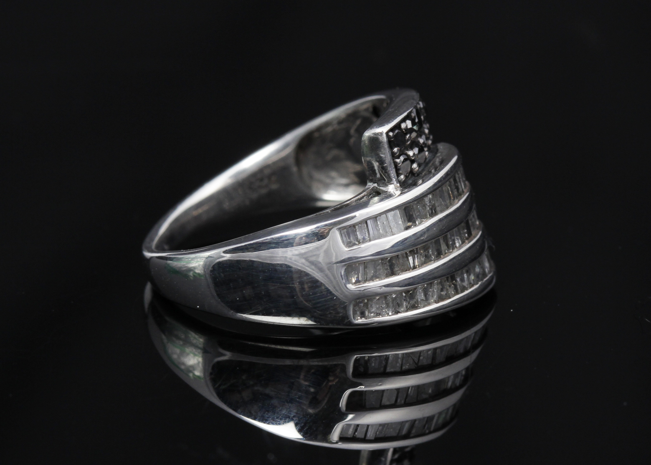 Sterling Silver Black and White Diamond Ring