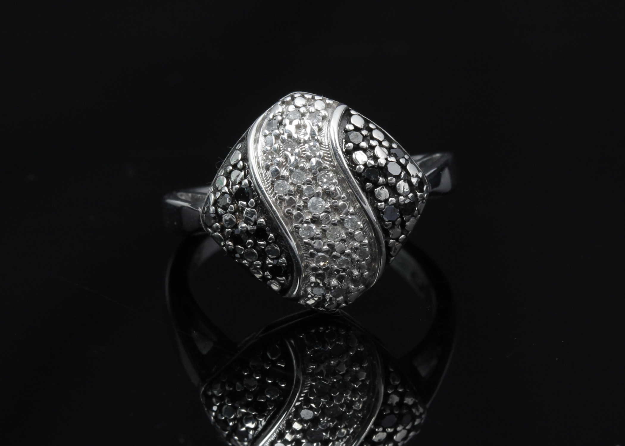 Sterling Silver Black and White Diamond Ring