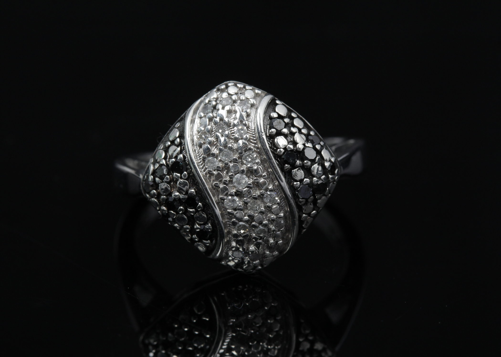 Sterling Silver Black and White Diamond Ring