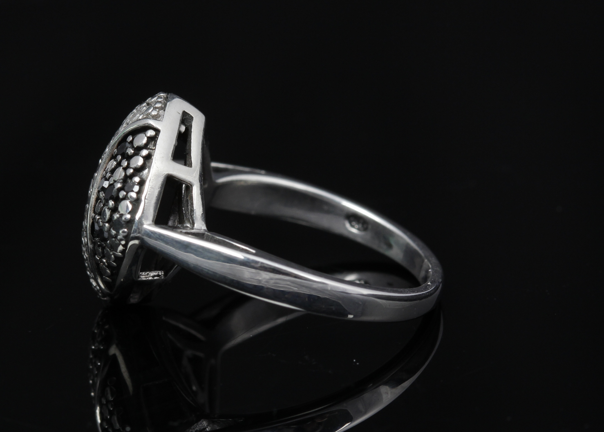Sterling Silver Black and White Diamond Ring