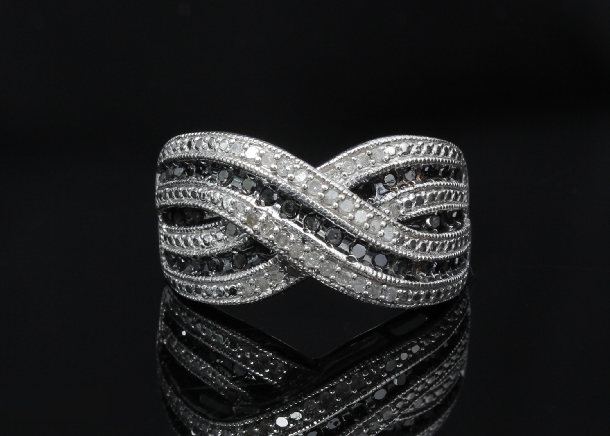 Sterling Silver Black and White Diamond Band