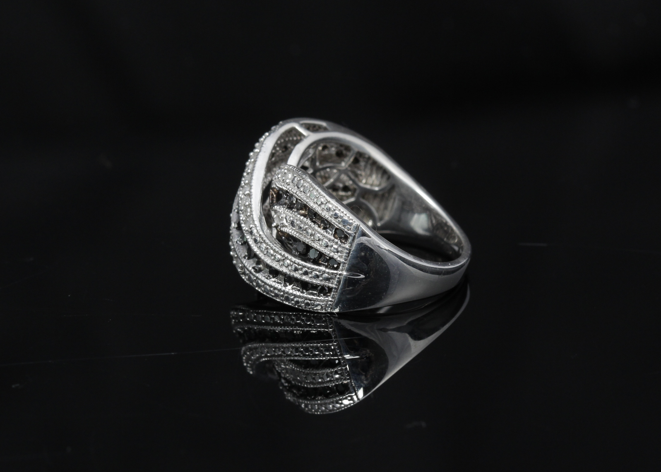 Sterling Silver Black and White Diamond Band