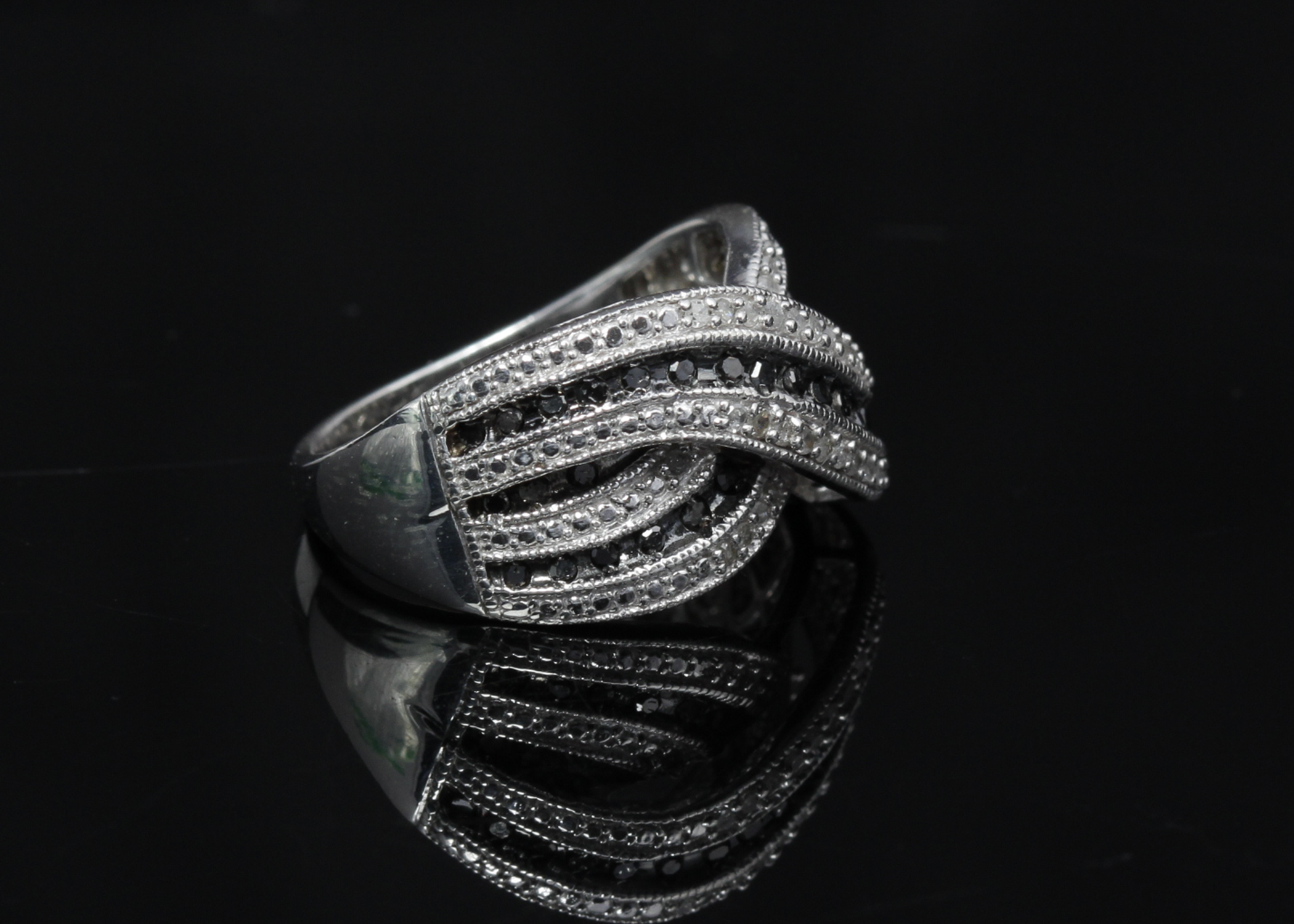 Sterling Silver Black and White Diamond Band