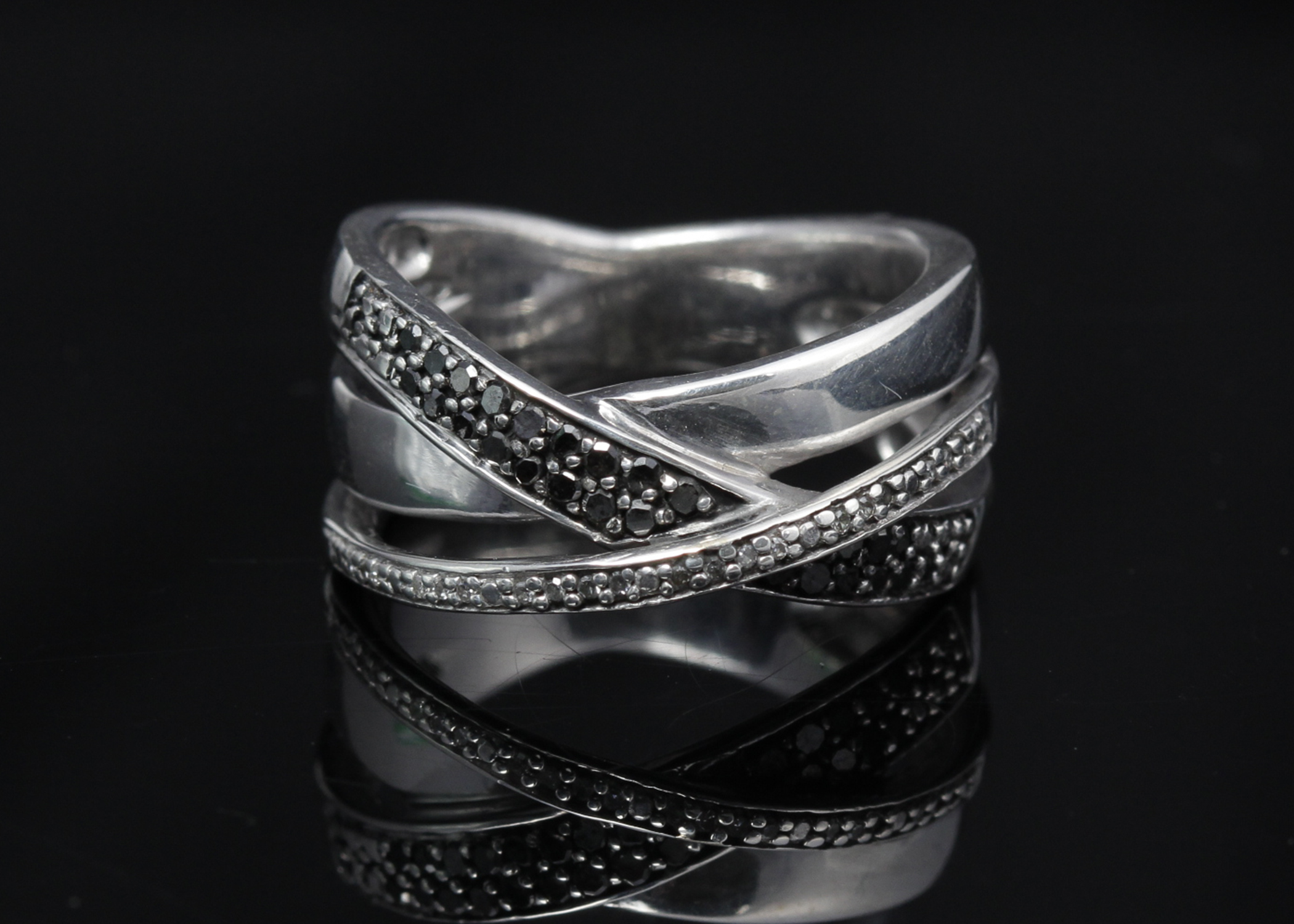 Sterling Silver Black and White Diamond Band