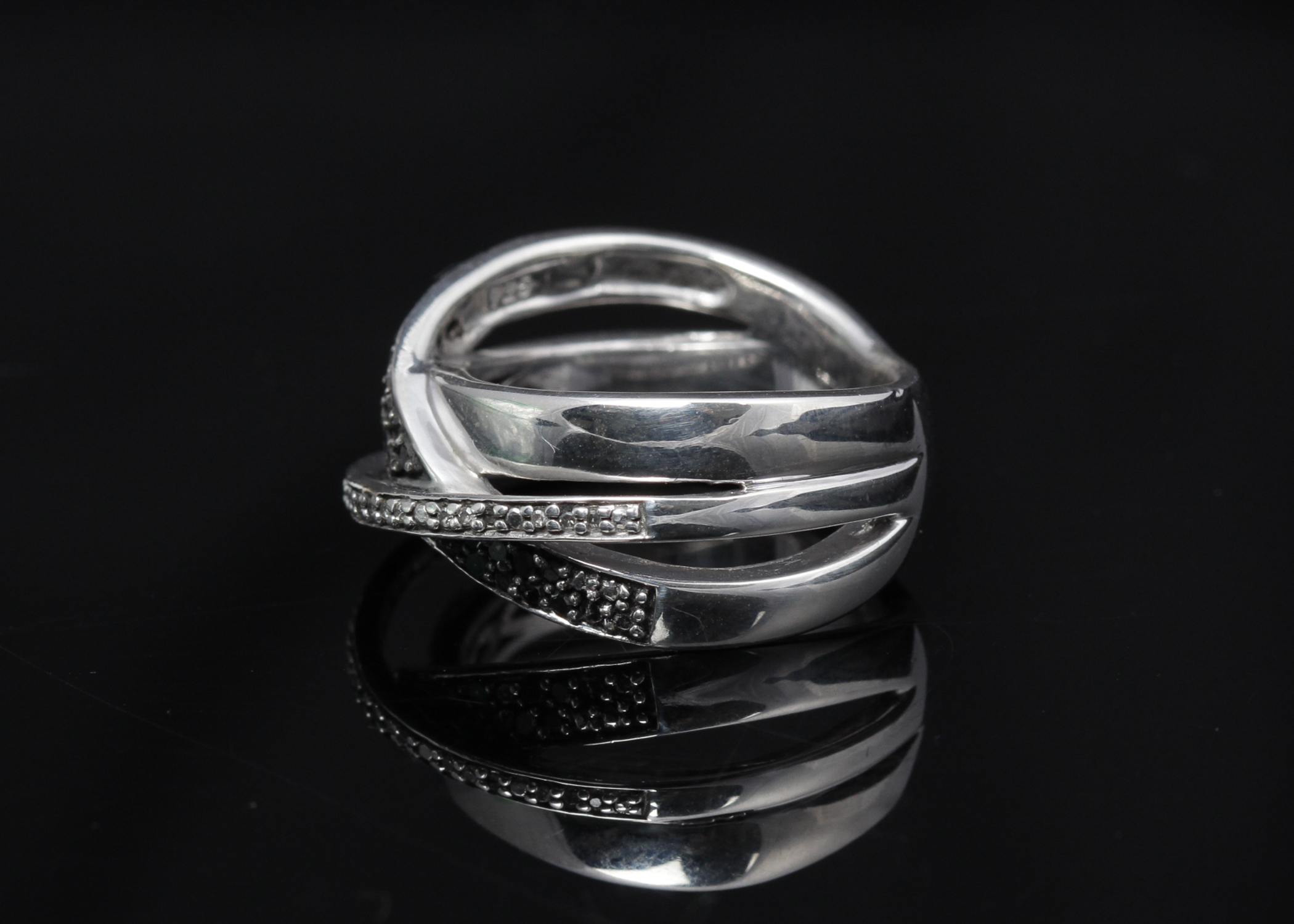 Sterling Silver Black and White Diamond Band