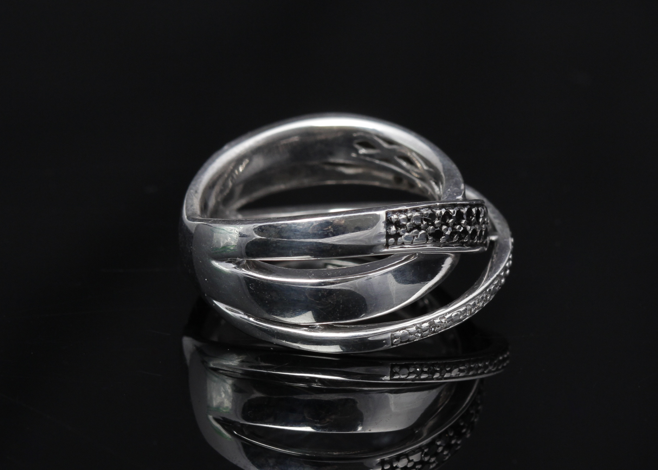 Sterling Silver Black and White Diamond Band