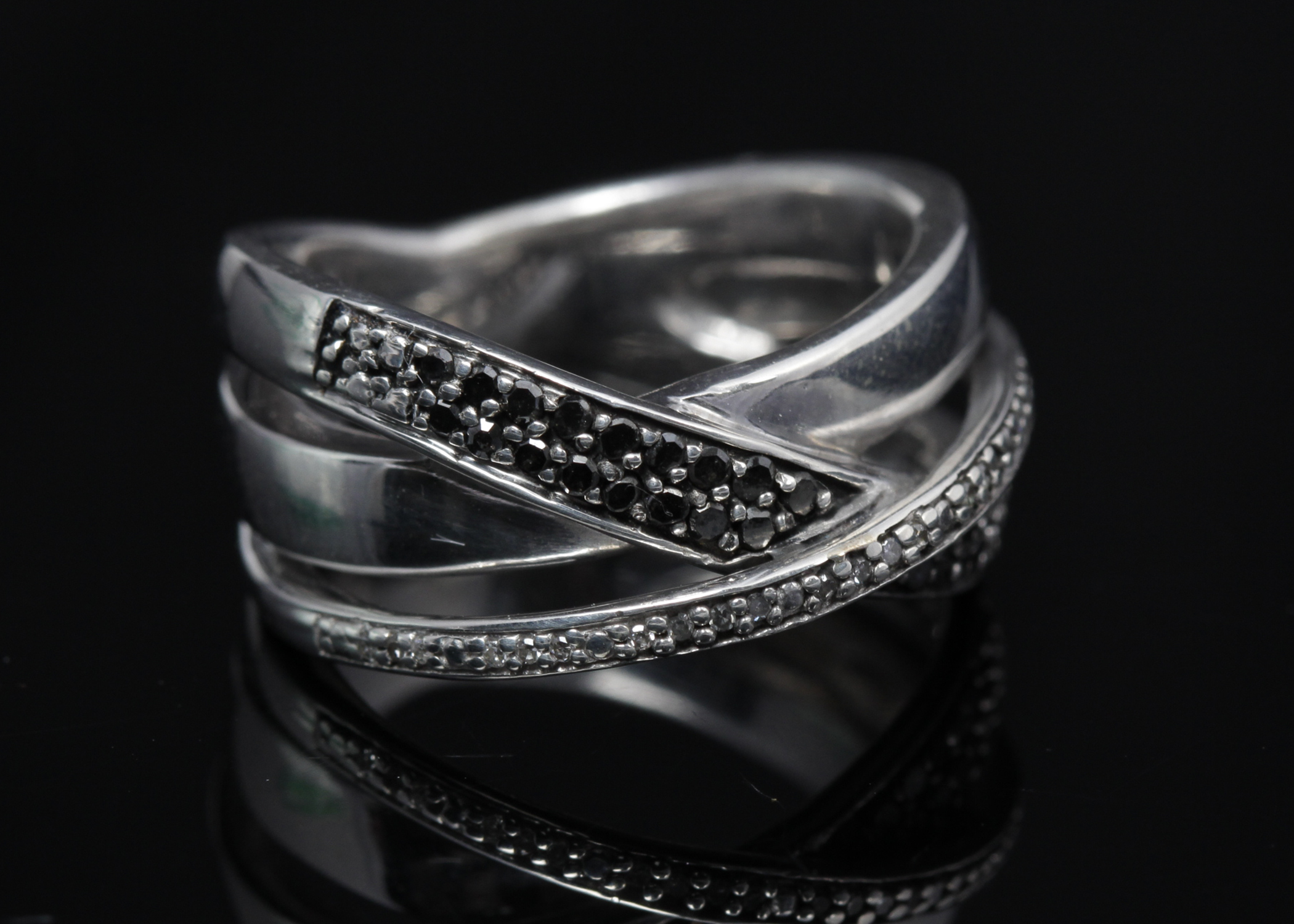 Sterling Silver Black and White Diamond Band