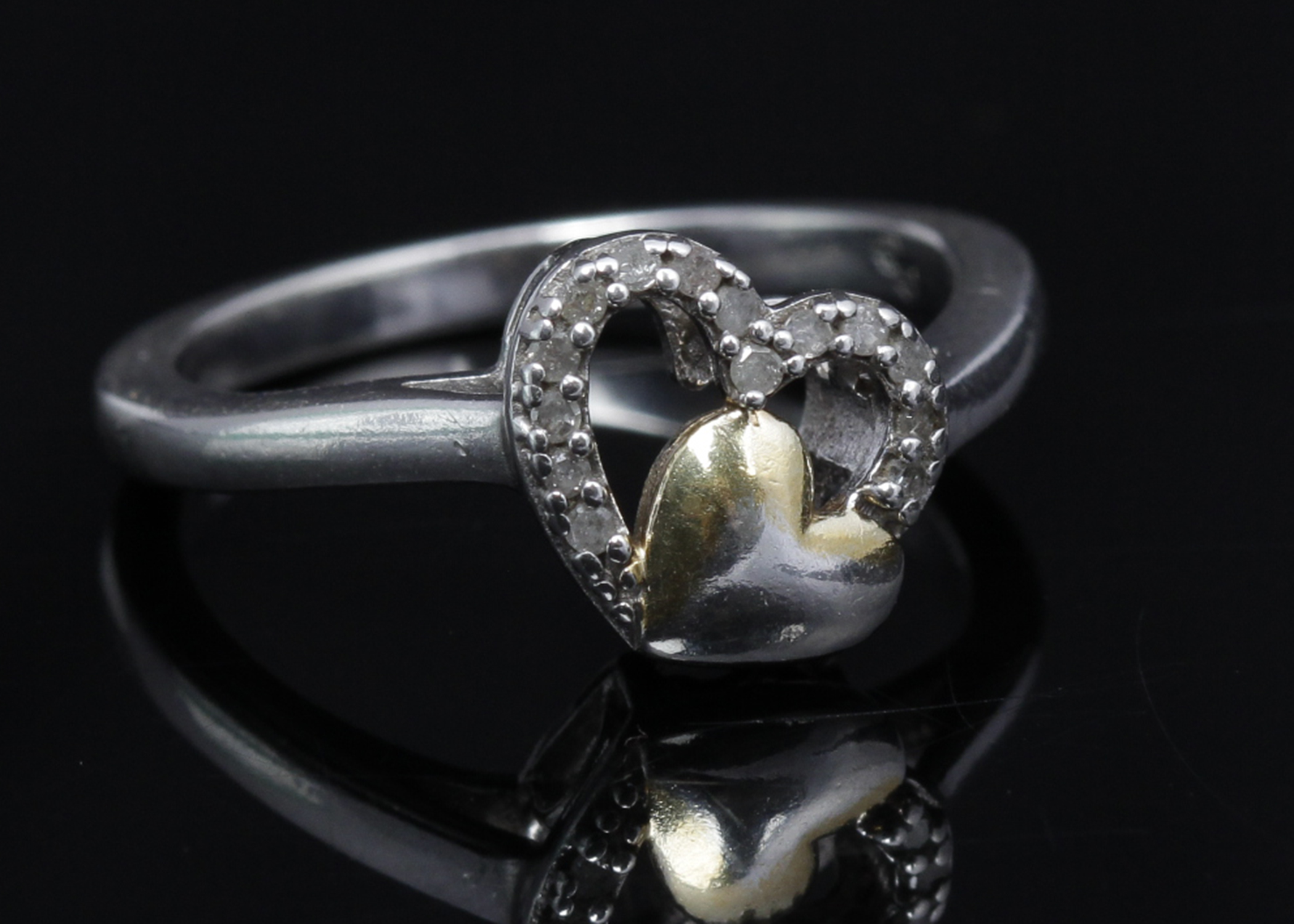 Sterling Silver Diamond Heart Ring
