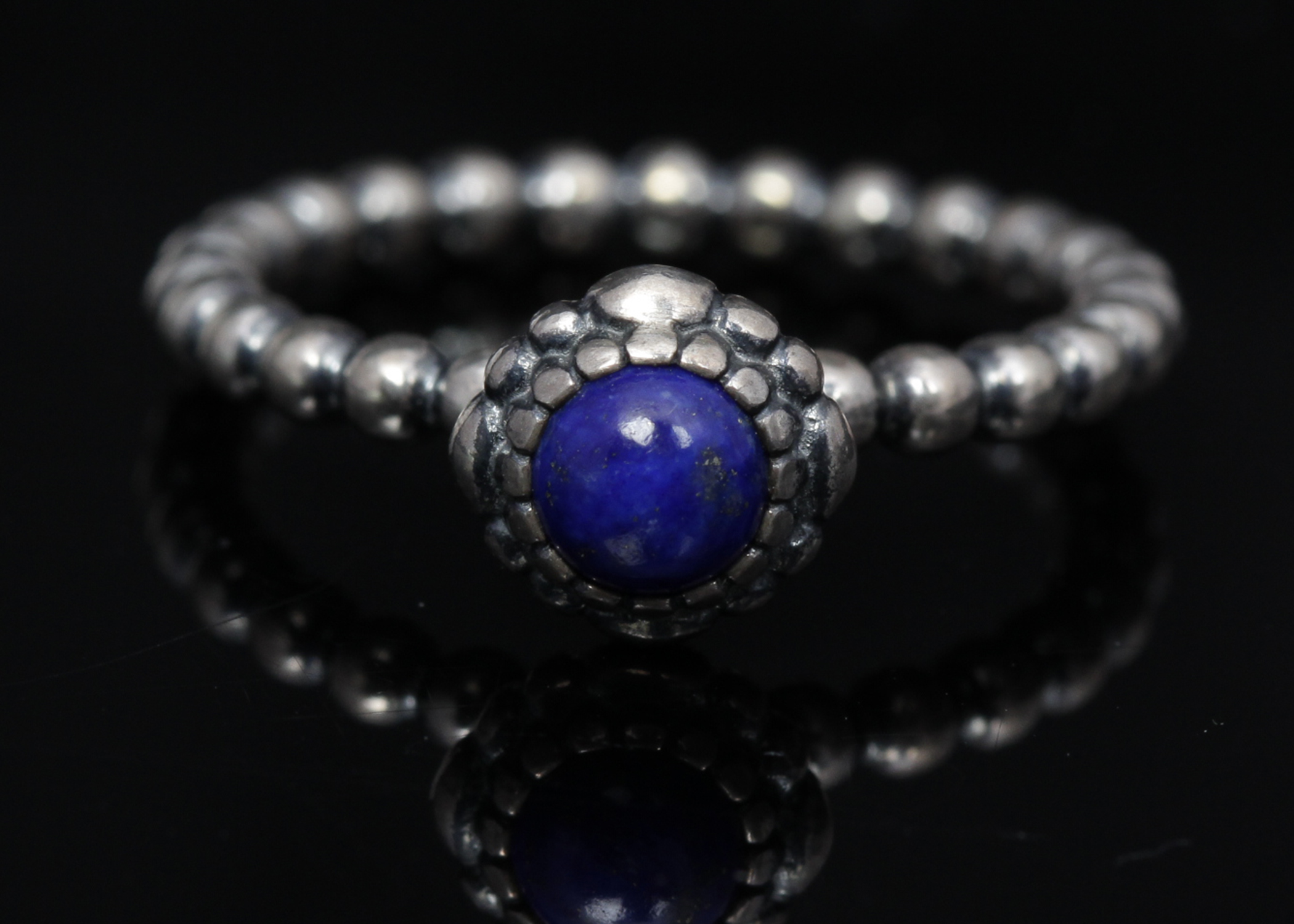 PANDORA Sterling Silver "Birthday Blooms" Lapis Ring