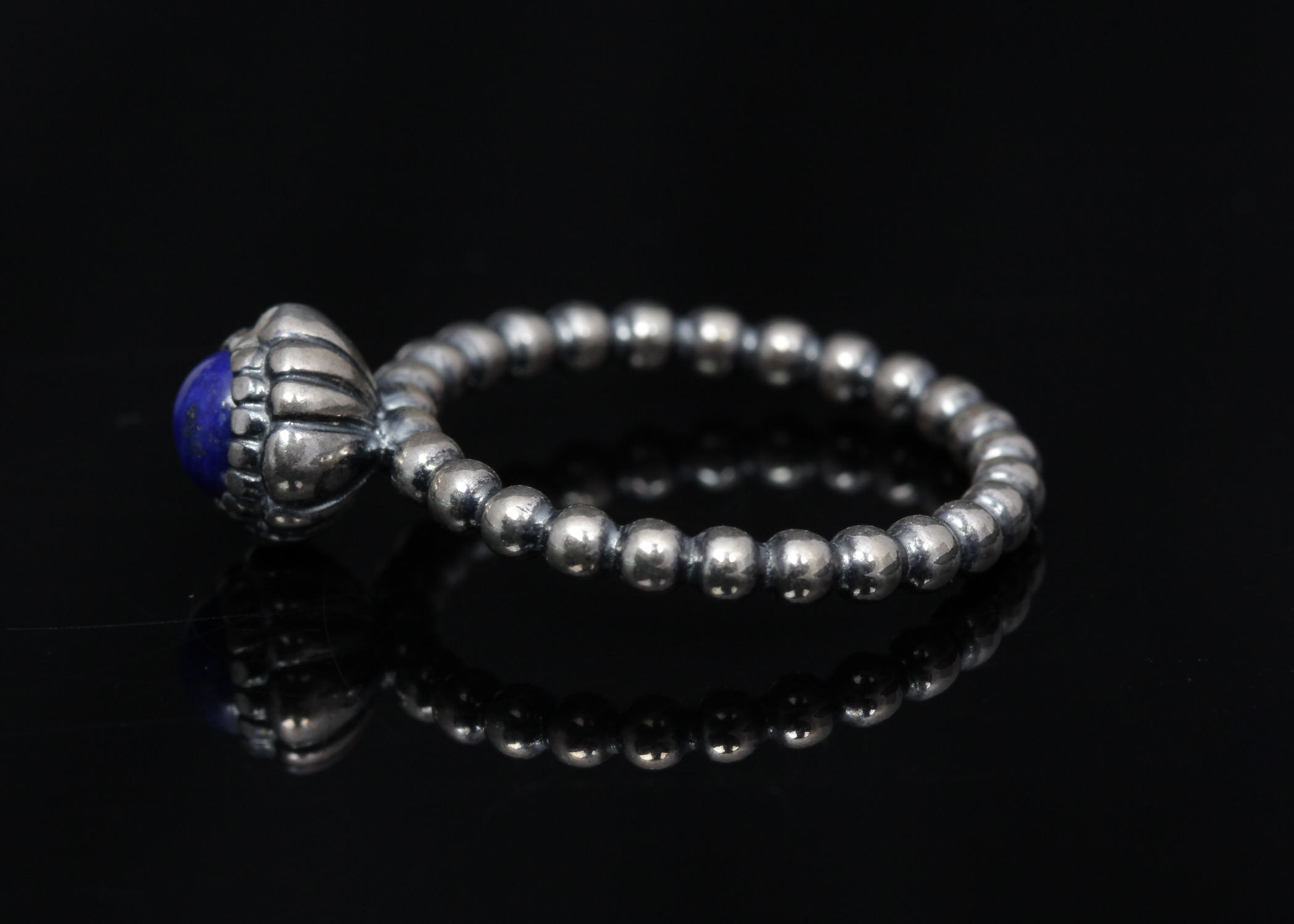 PANDORA Sterling Silver "Birthday Blooms" Lapis Ring