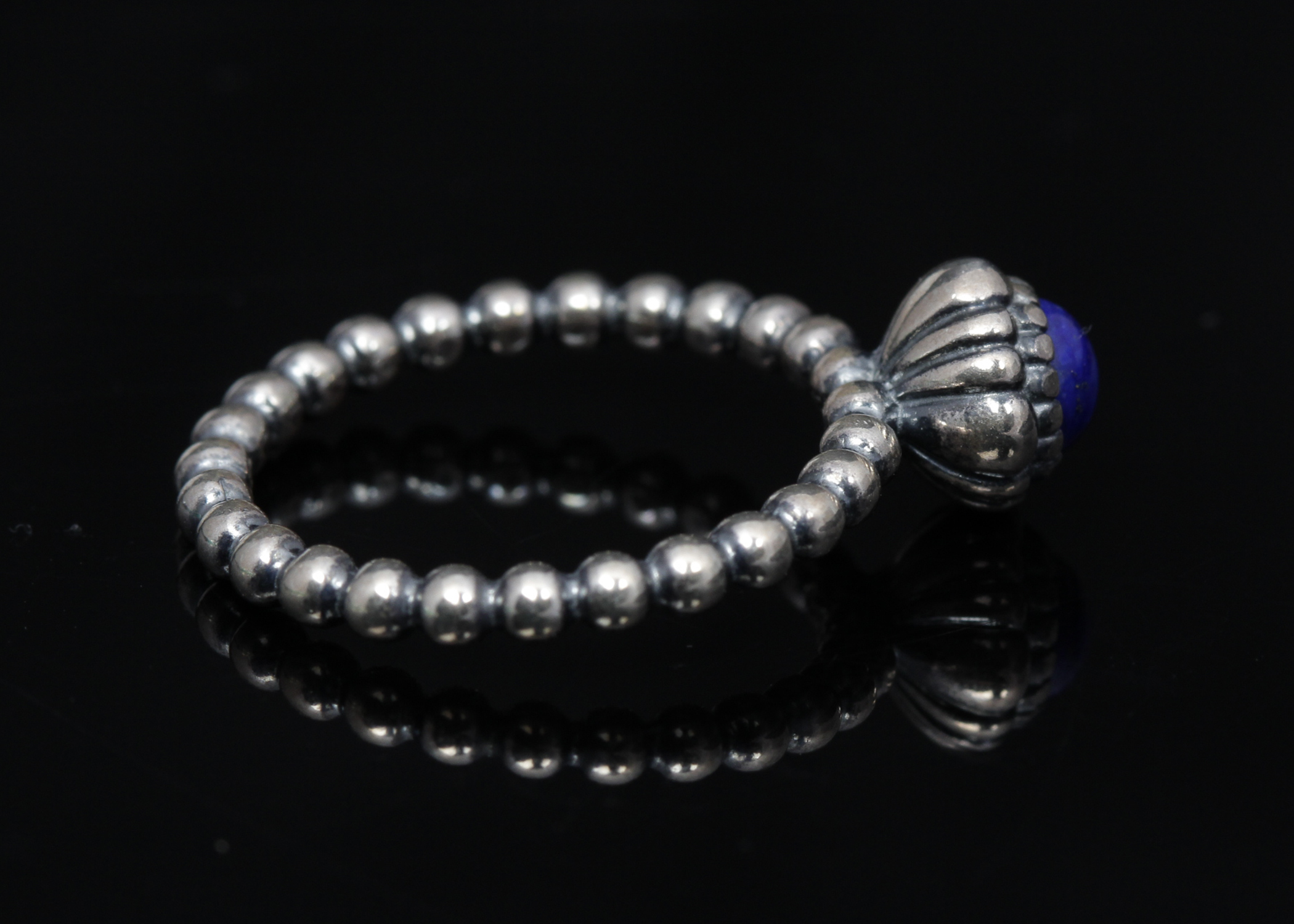 PANDORA Sterling Silver "Birthday Blooms" Lapis Ring