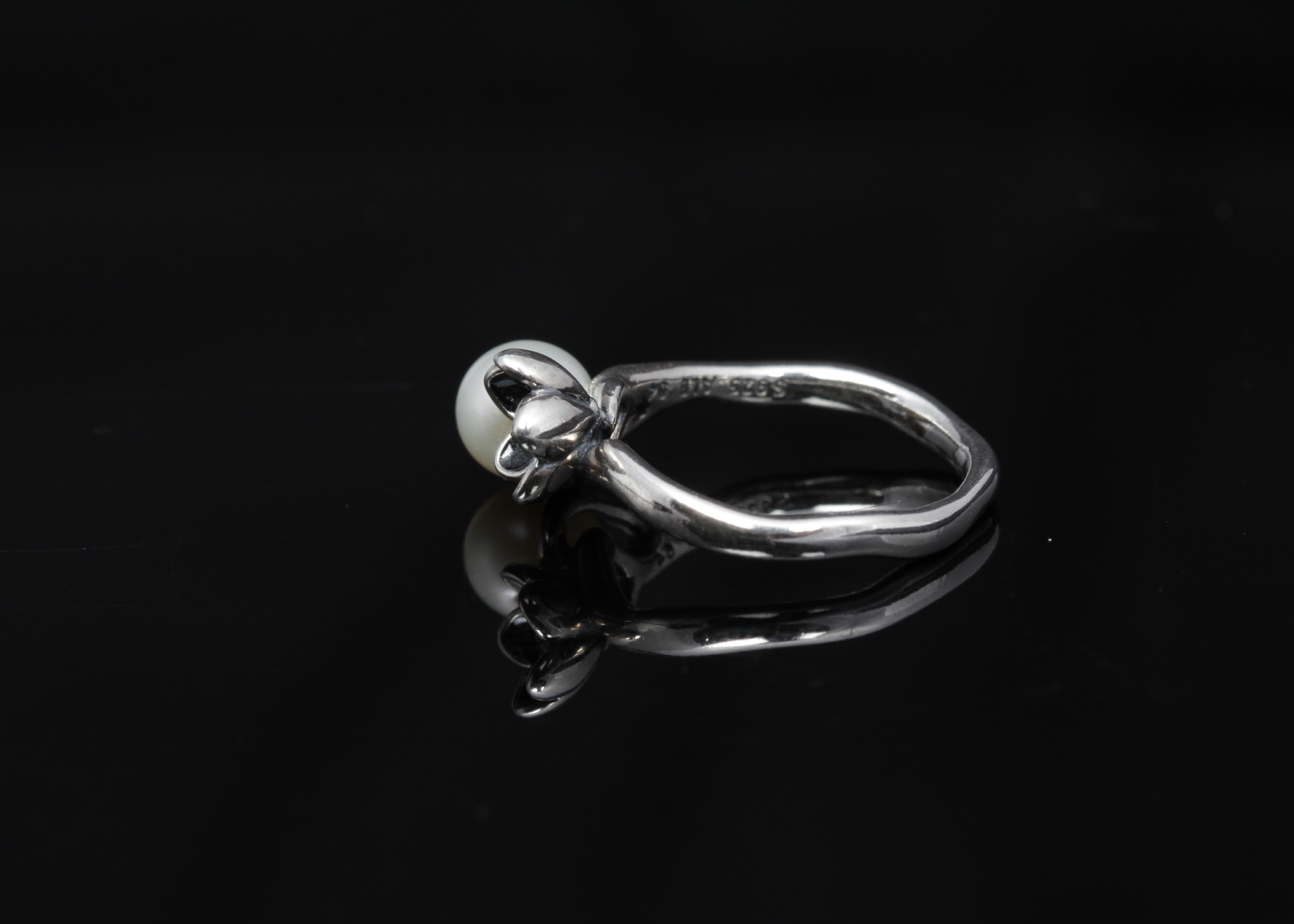 PANDORA Sterling Silver "Mystical Floral" Pearl Ring