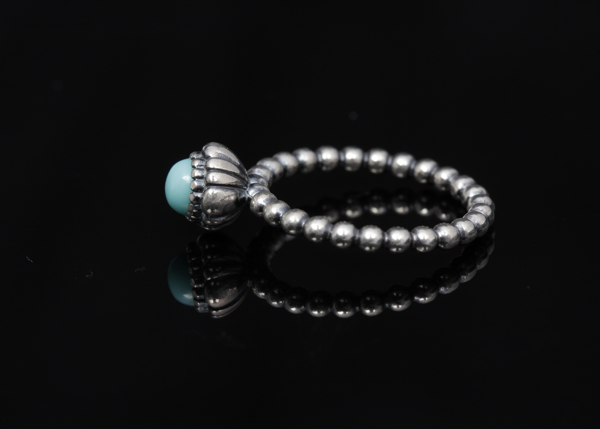 PANDORA Sterling Silver "Birthday Blooms" Turquoise Ring