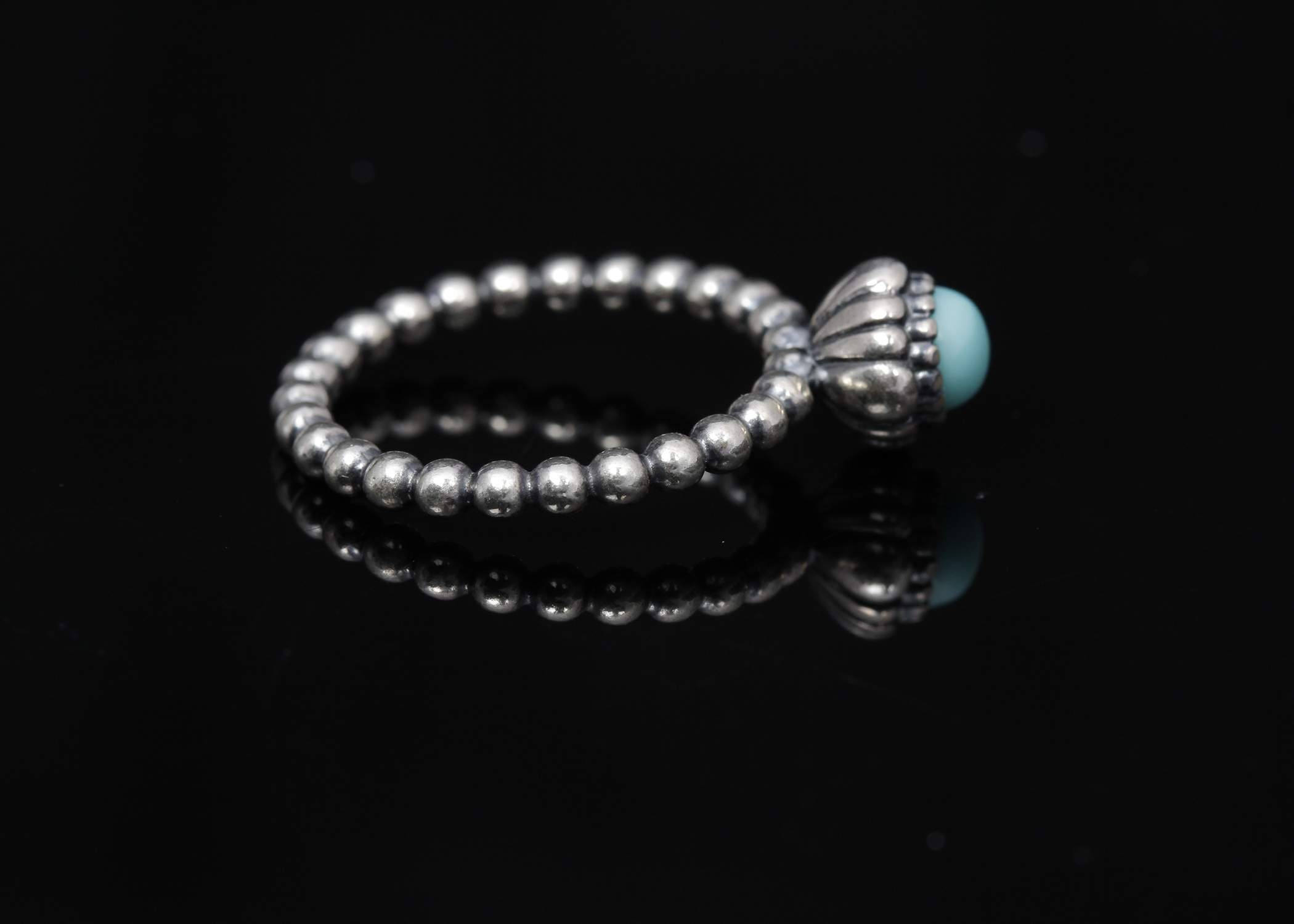 PANDORA Sterling Silver "Birthday Blooms" Turquoise Ring