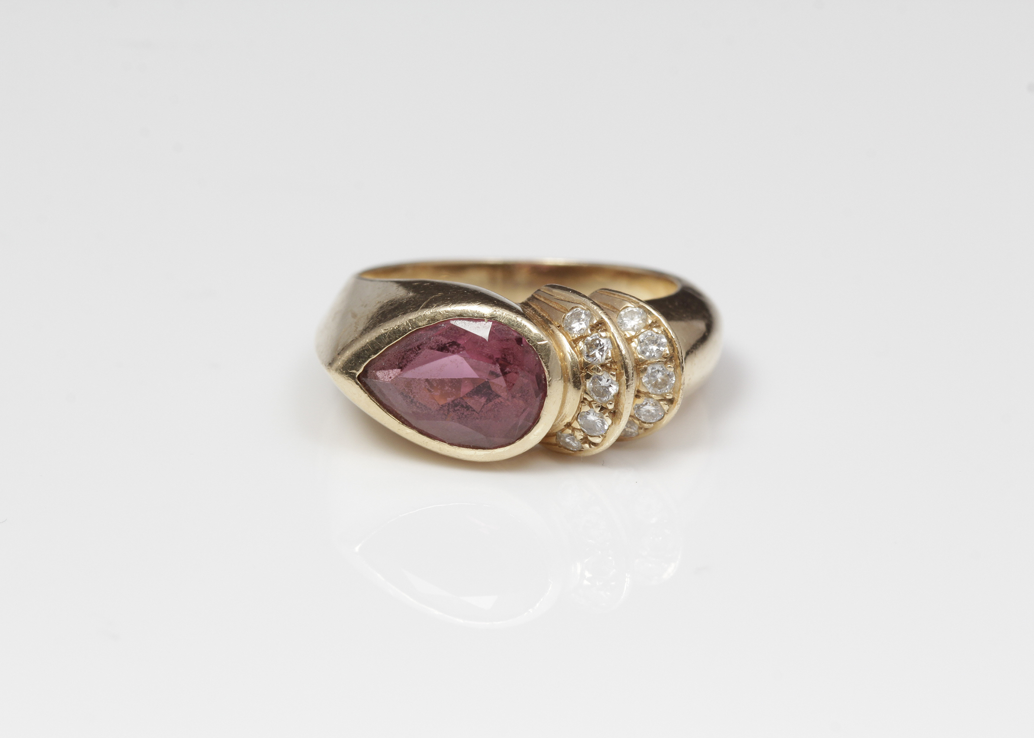 14K Yellow Gold Tourmaline and Diamond Ring