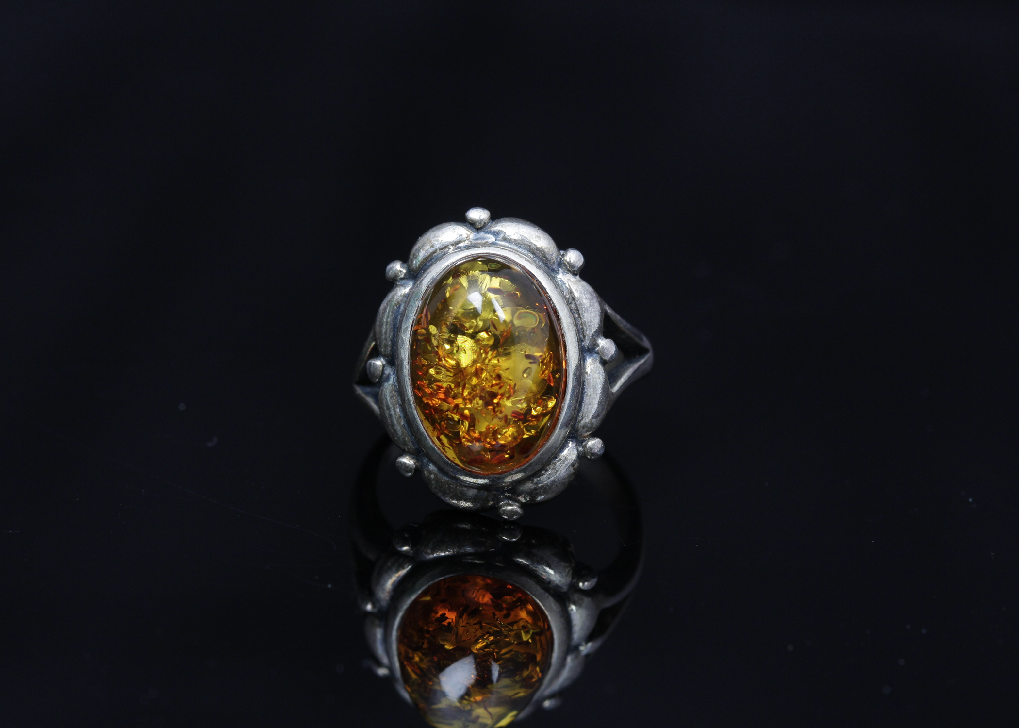 Sterling Silver Amber Ring