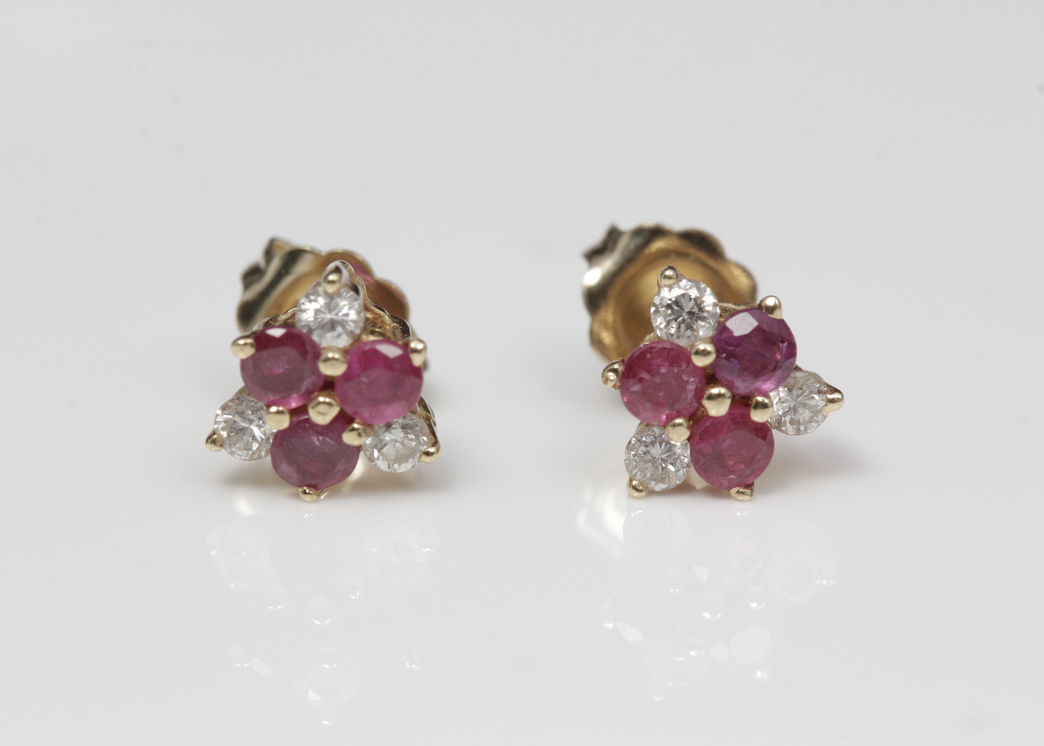 14K Yellow Gold Diamond and Ruby Studs
