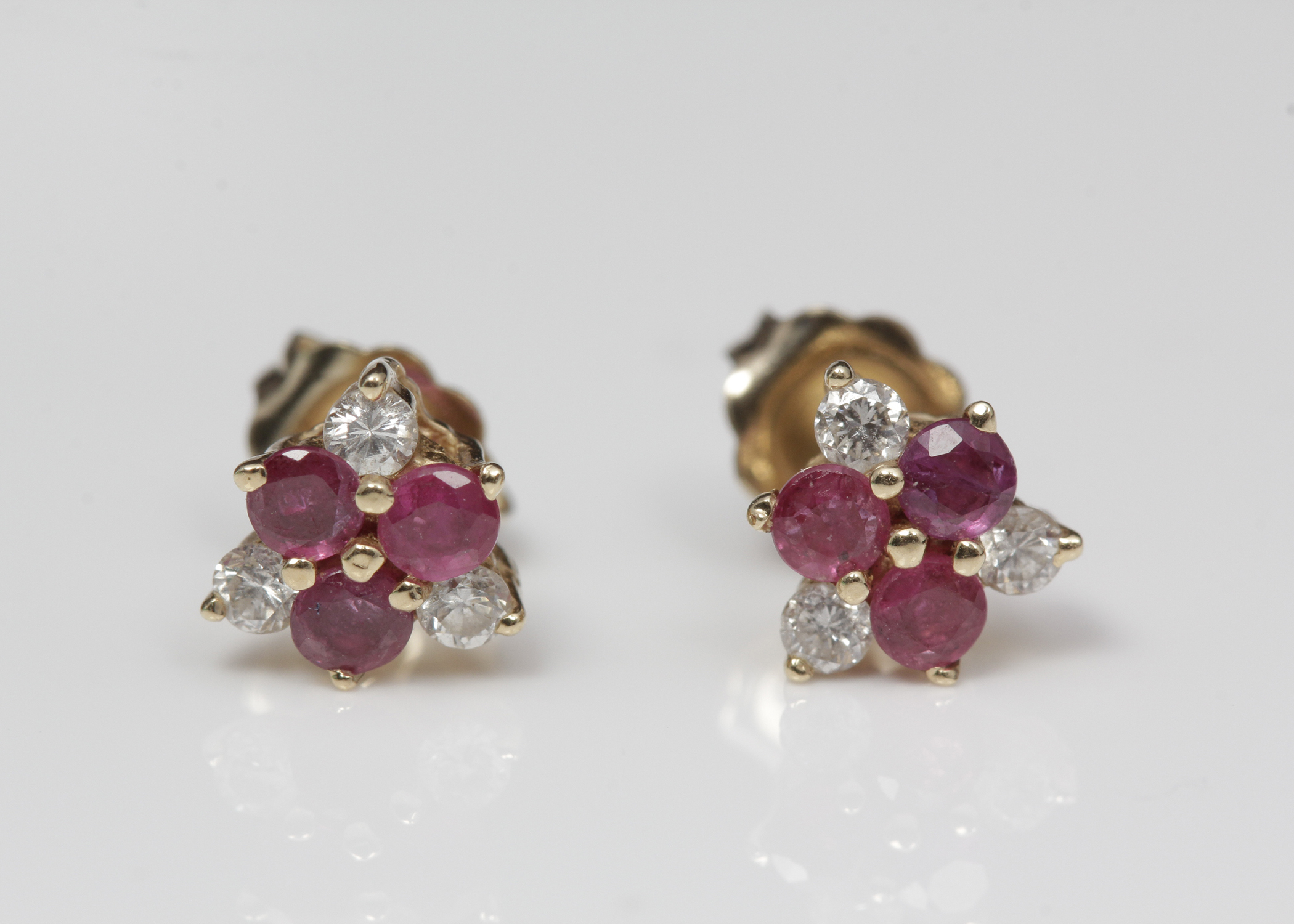 14K Yellow Gold Diamond and Ruby Studs