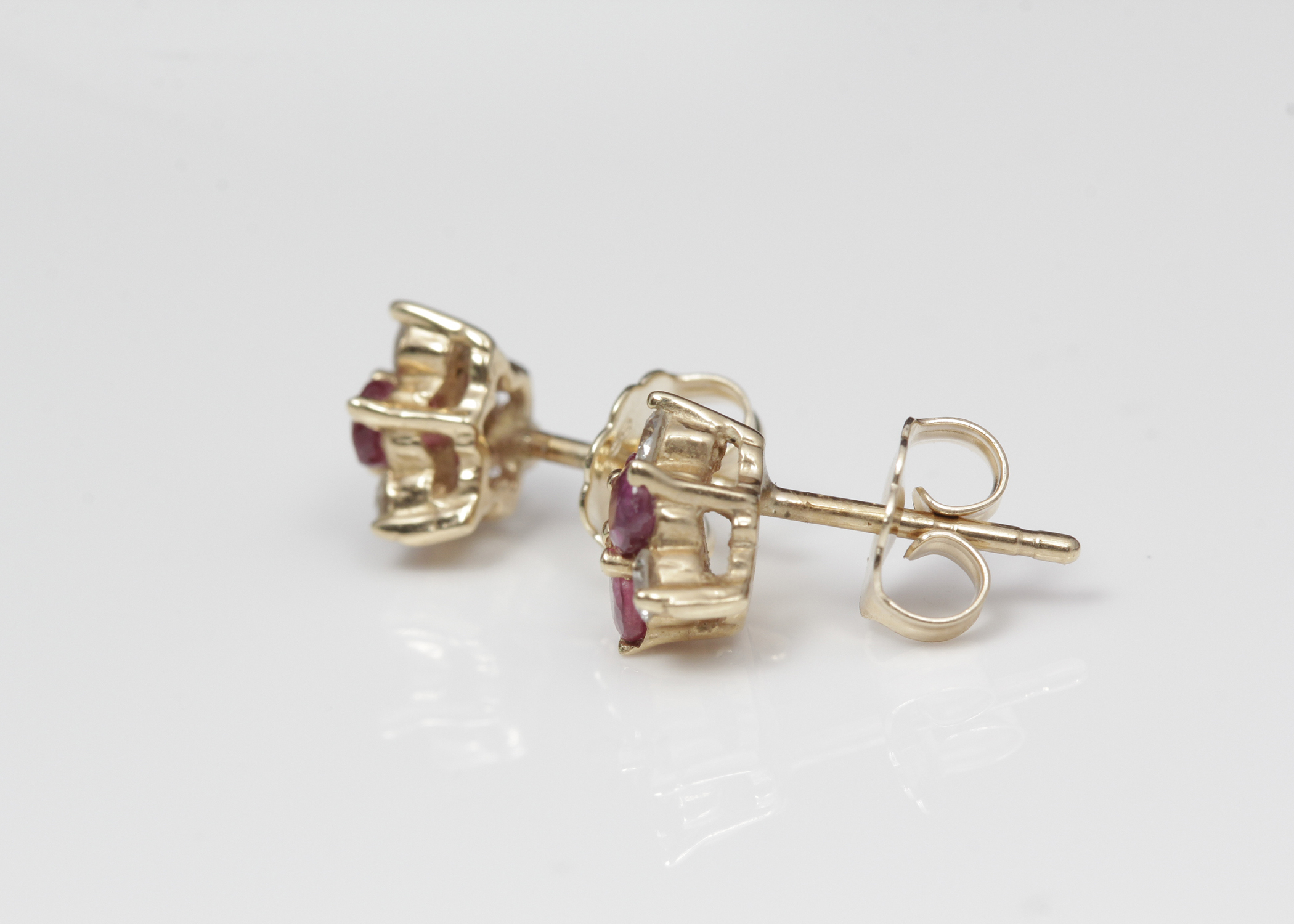 14K Yellow Gold Diamond and Ruby Studs