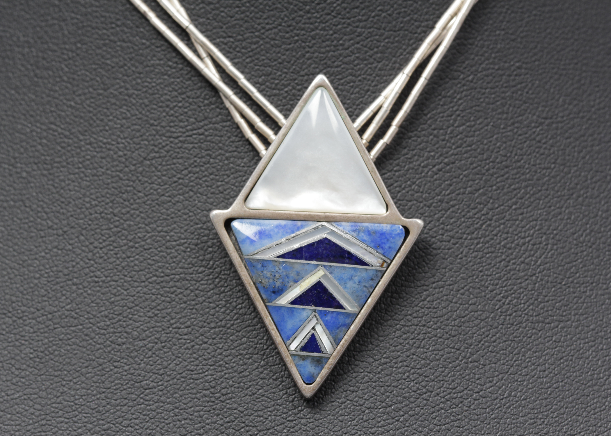 Sterling Silver Lapis and Mother of Pearl Necklace