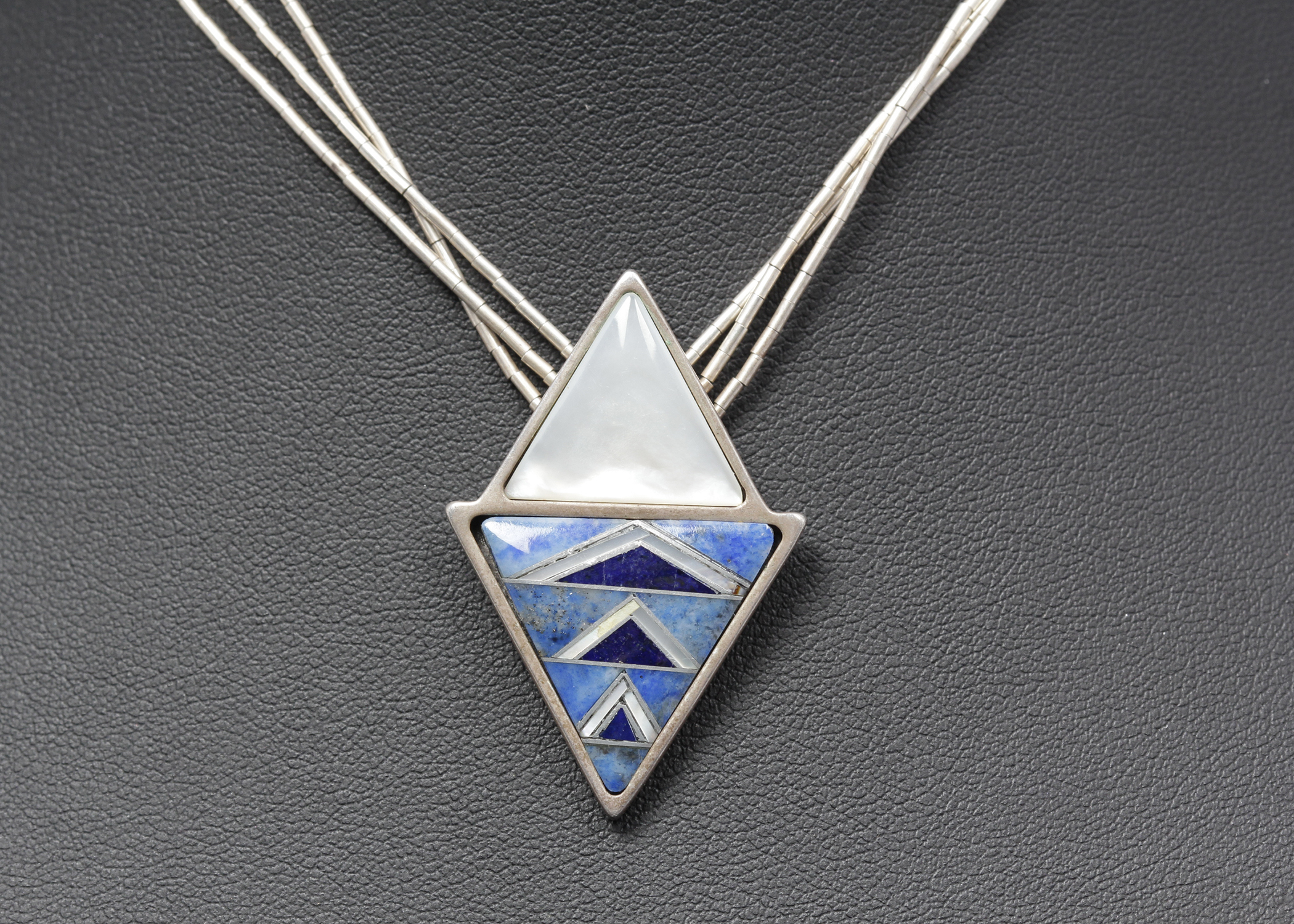 Sterling Silver Lapis and Mother of Pearl Necklace