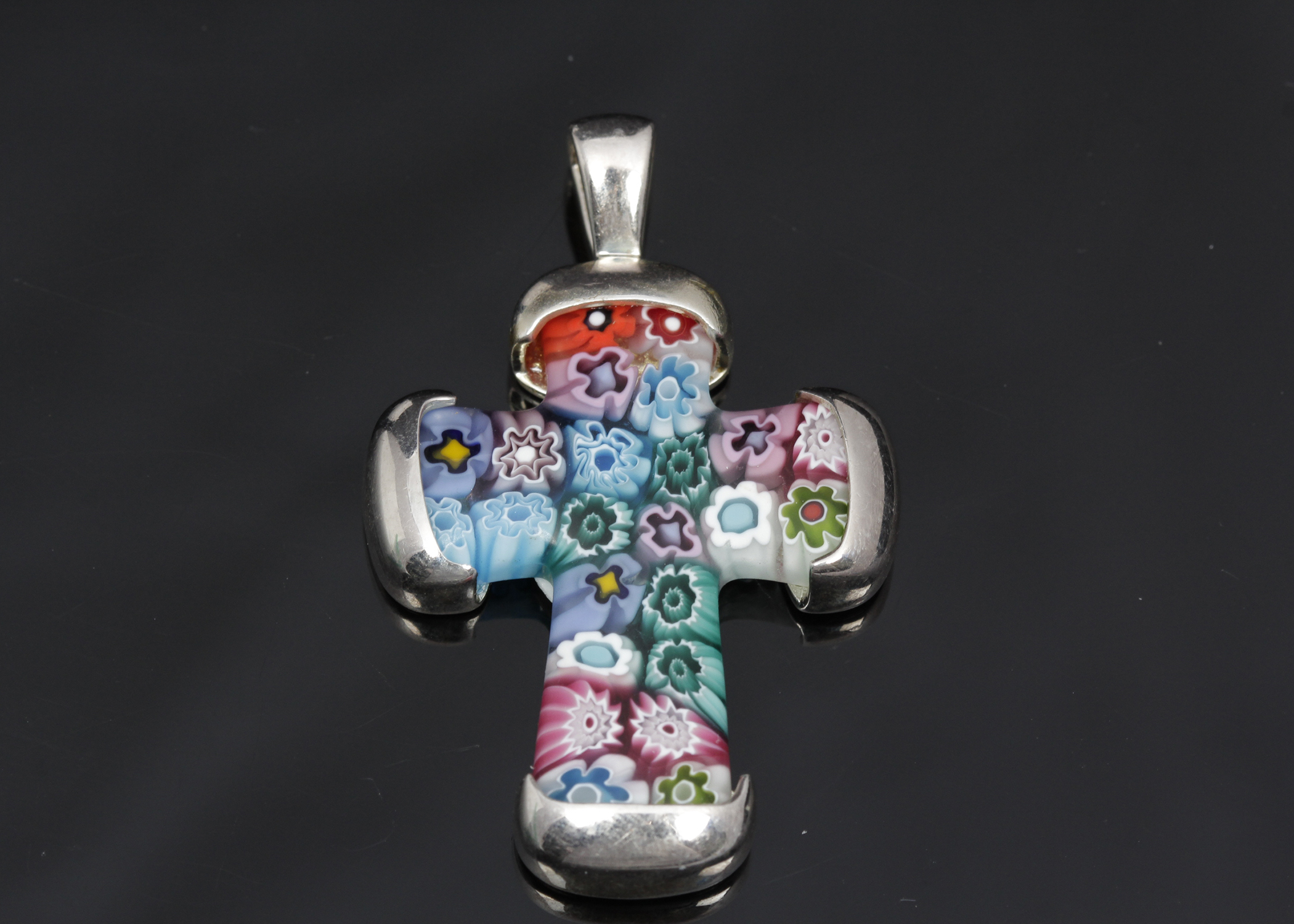 Millefiori Sterling Silver Cross Pendant