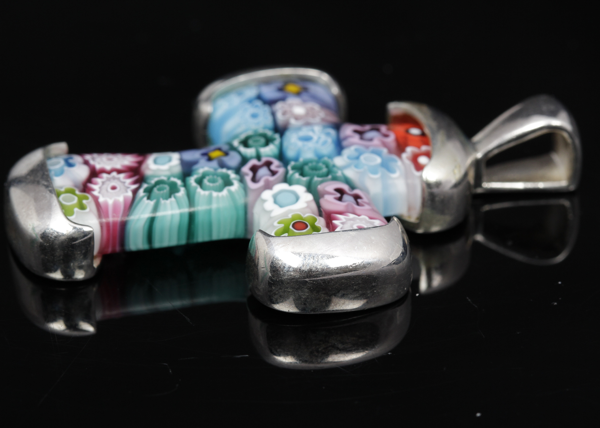 Millefiori Sterling Silver Cross Pendant