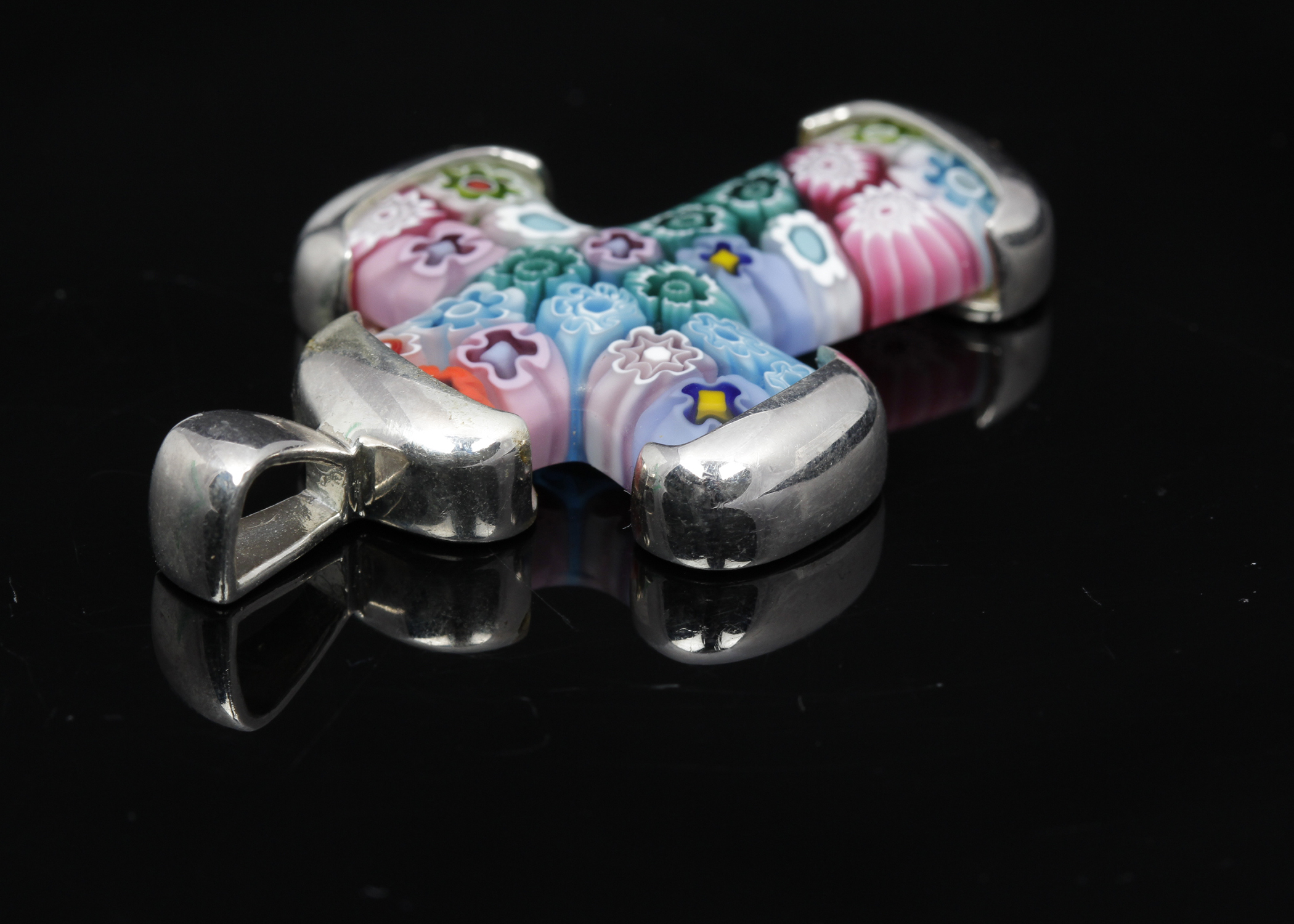 Millefiori Sterling Silver Cross Pendant