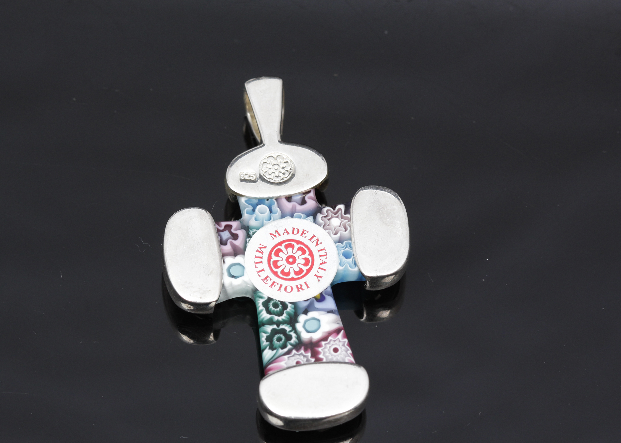 Millefiori Sterling Silver Cross Pendant