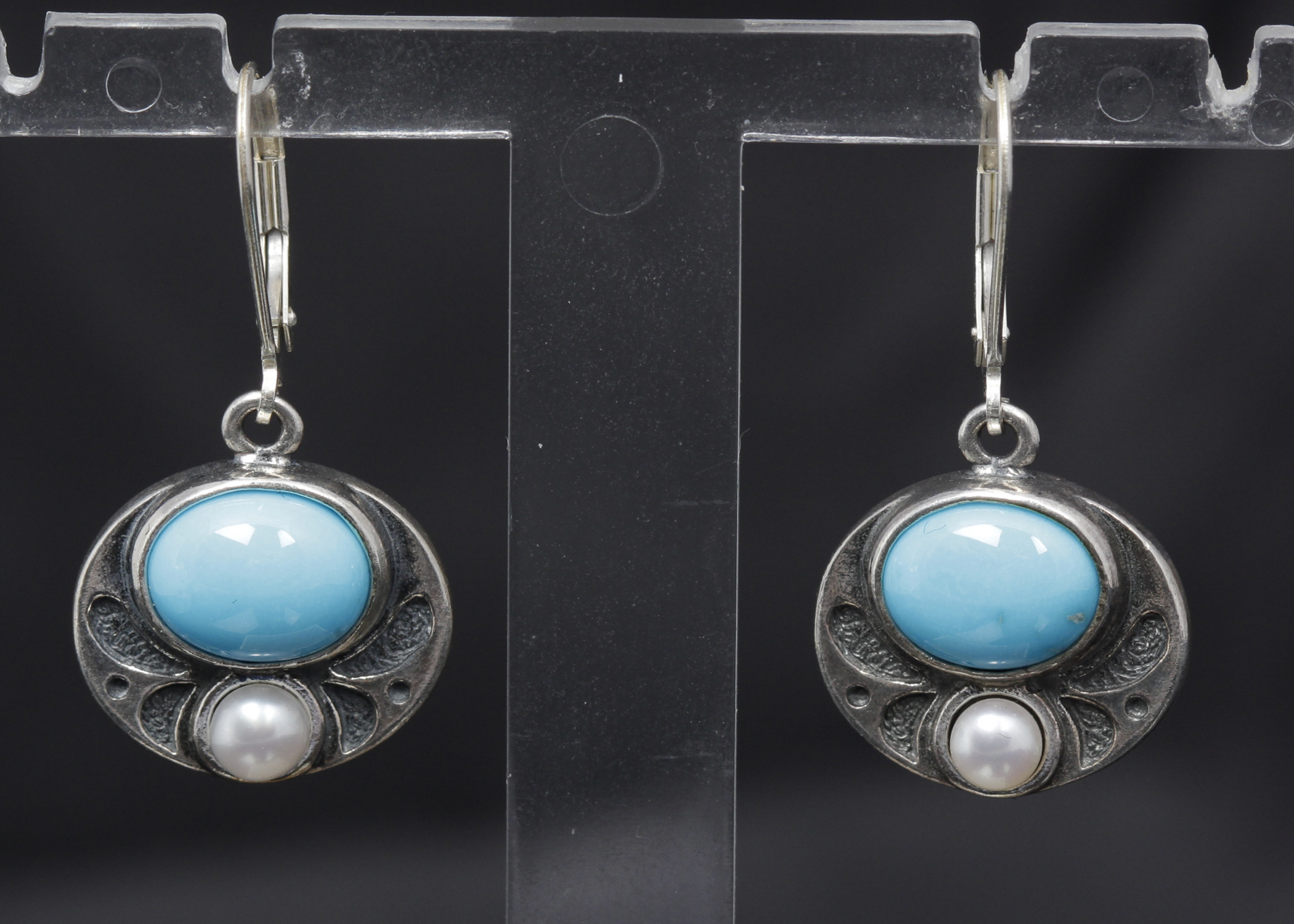 Sterling Silver Turquoise and Pearl Earrings
