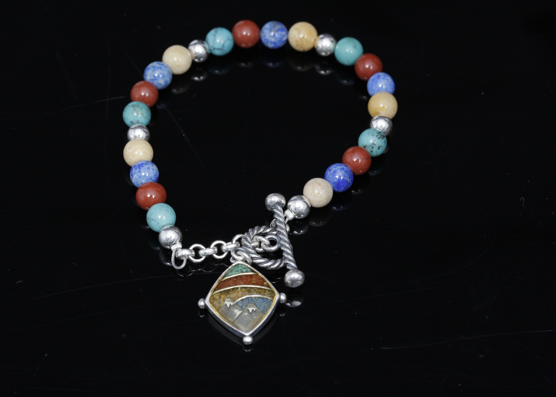 Sterling Silver Beaded Stone Bracelet