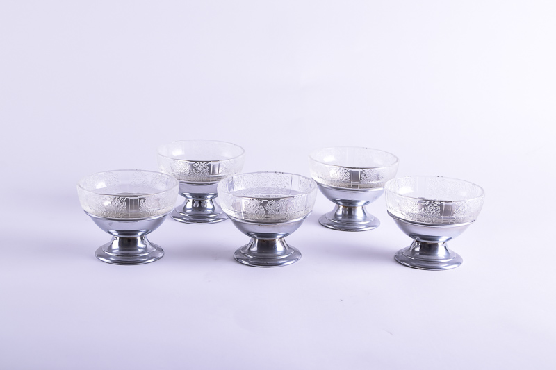 Vintage Depression Glass Dessert Bowls with Metal Bases