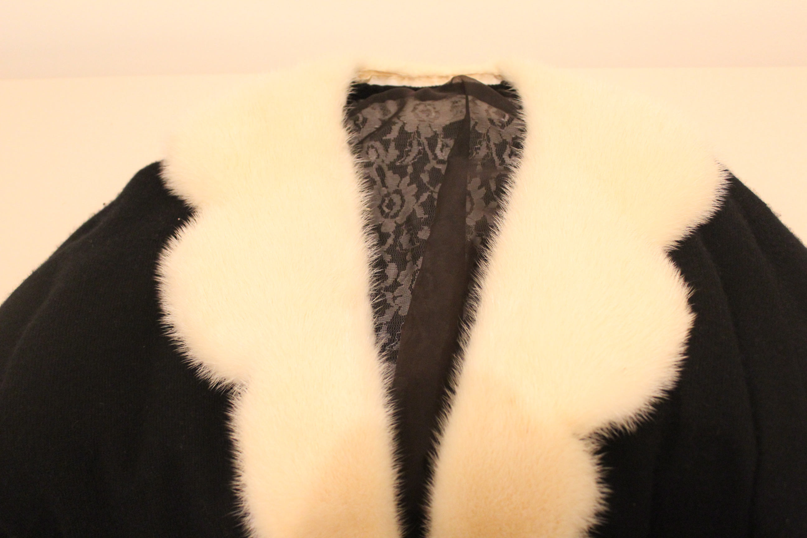 Vintage Black Sweater with Mink Fur Collar