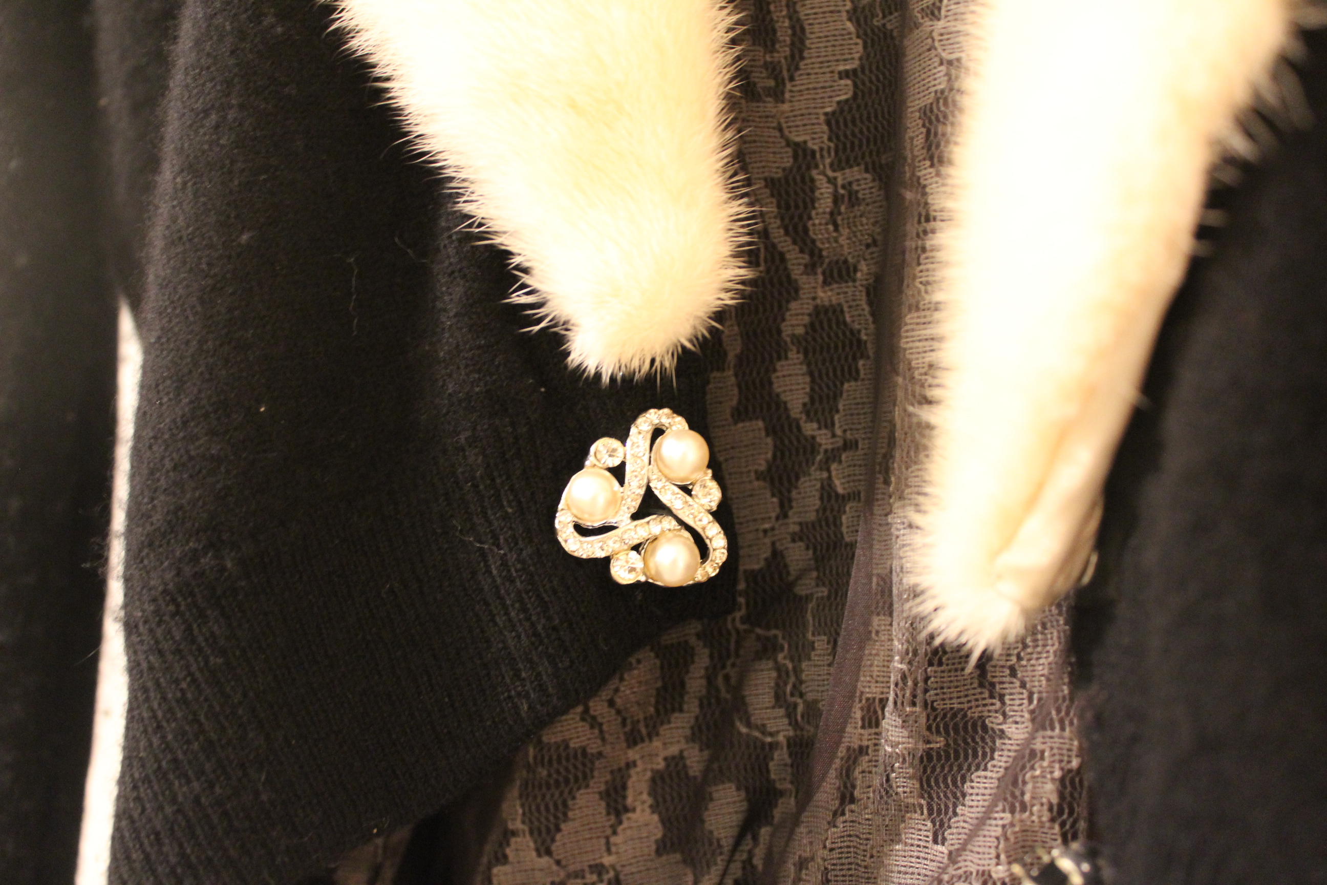 Vintage Black Sweater with Mink Fur Collar