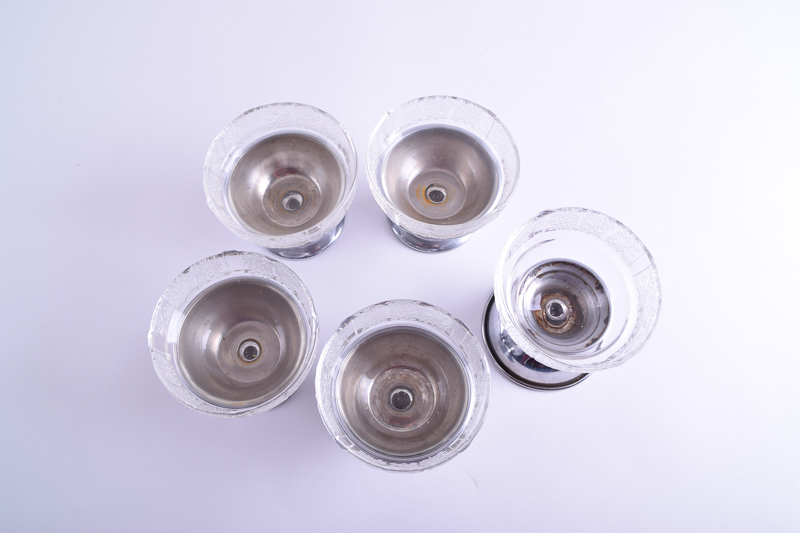 Vintage Depression Glass Dessert Bowls with Metal Bases